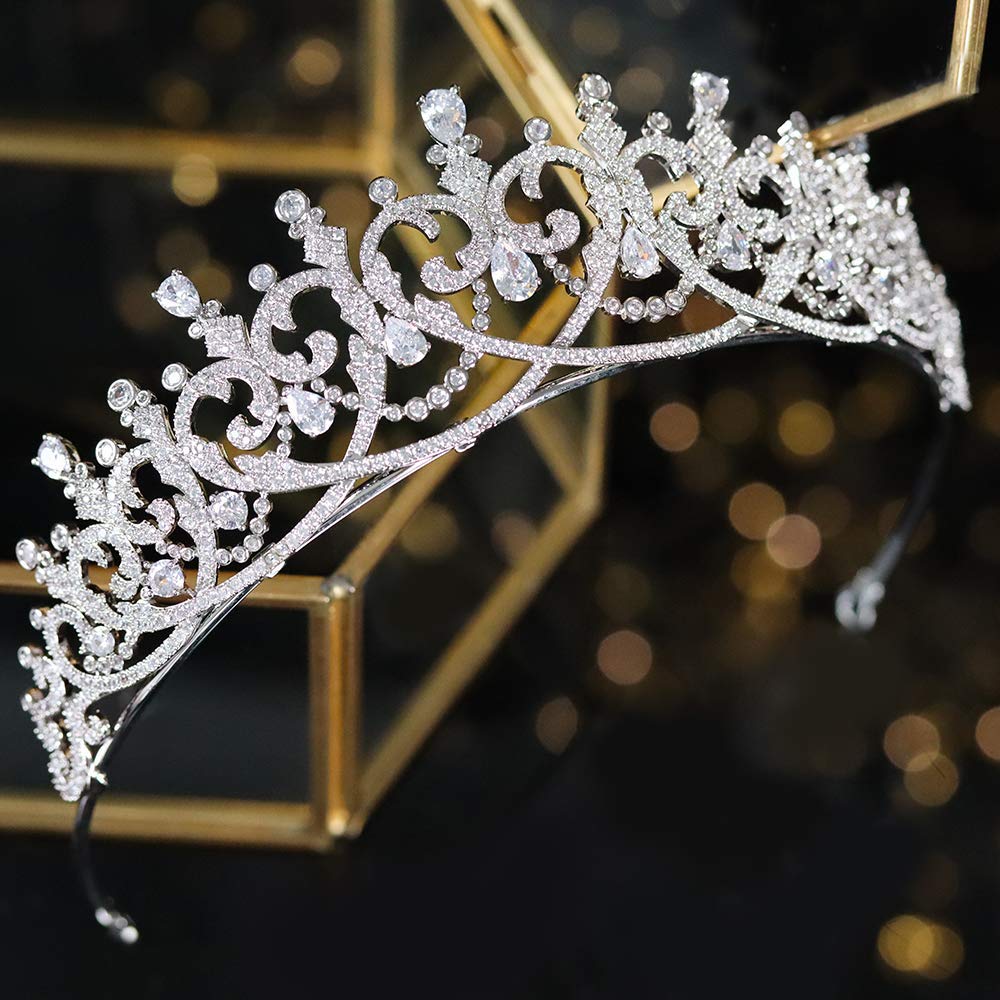Women's Cubic Zirconia CZ Wedding Tiara Crown - Elegant Silver Bridal Headpiece for Sweet 16, Prom, Birthday, Pageant & Hair Accessories | Perfect for Bridal Showers, Quinceañeras & Special Occasions