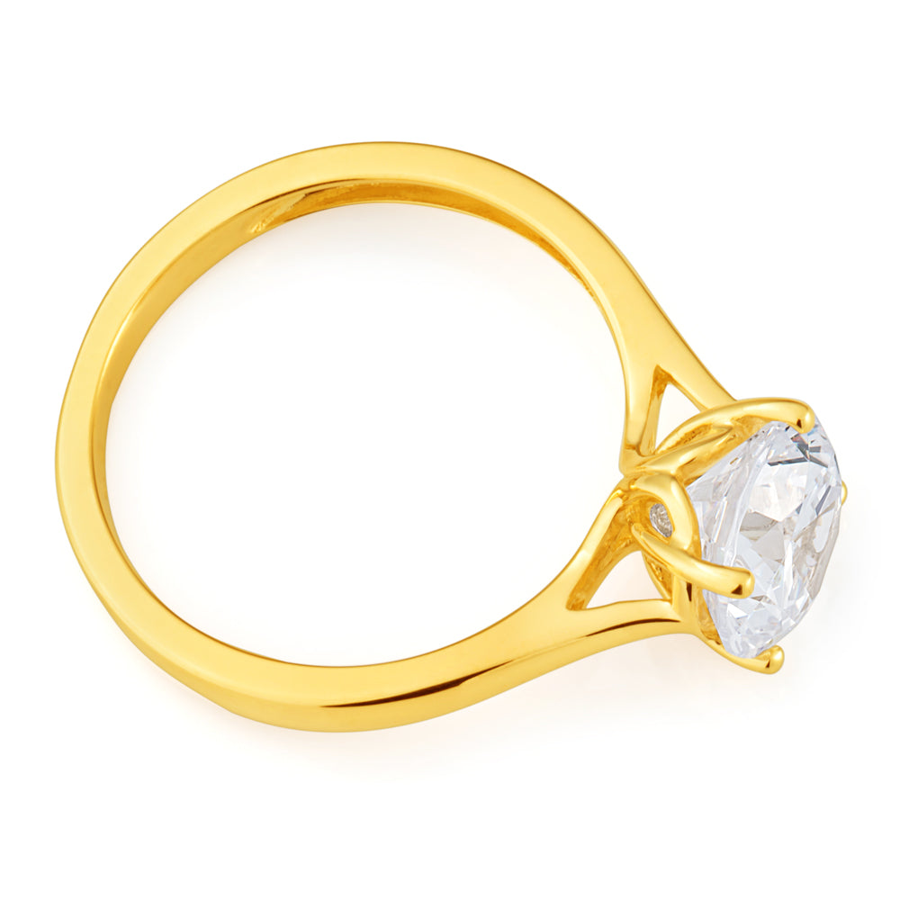 9ct Yellow Gold 8mm Cubic Zirconia Solitaire Ring for Women - Elegant Wedding, Engagement & Anniversary Jewelry Gift