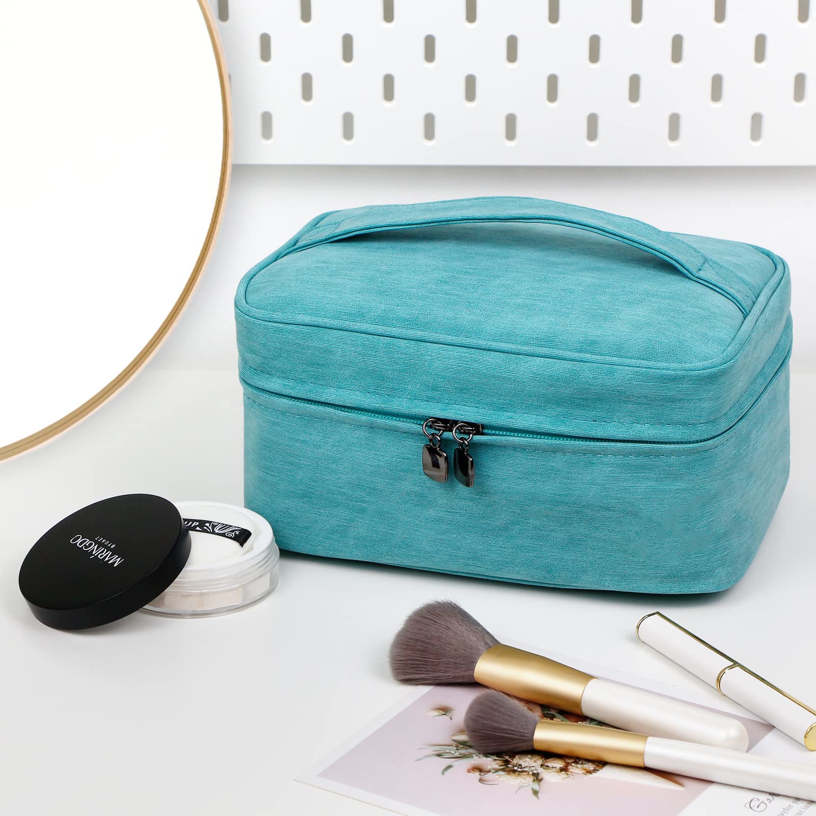 Waterproof Makeup Bag for Women & Girls - Travel Cosmetic Organizer with Multiple Pockets, Green | Perfect for Travel, Gym, and Daily Makeup Storage