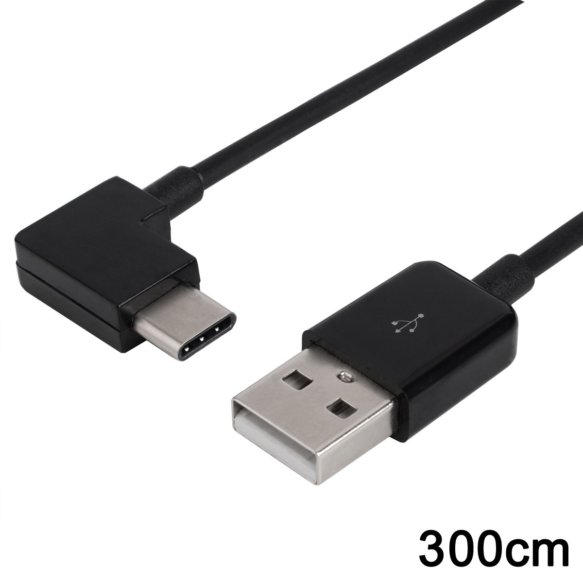 Right Angle USB-C to USB 2.0 Cable 300cm for Tablet & Phone Charging
