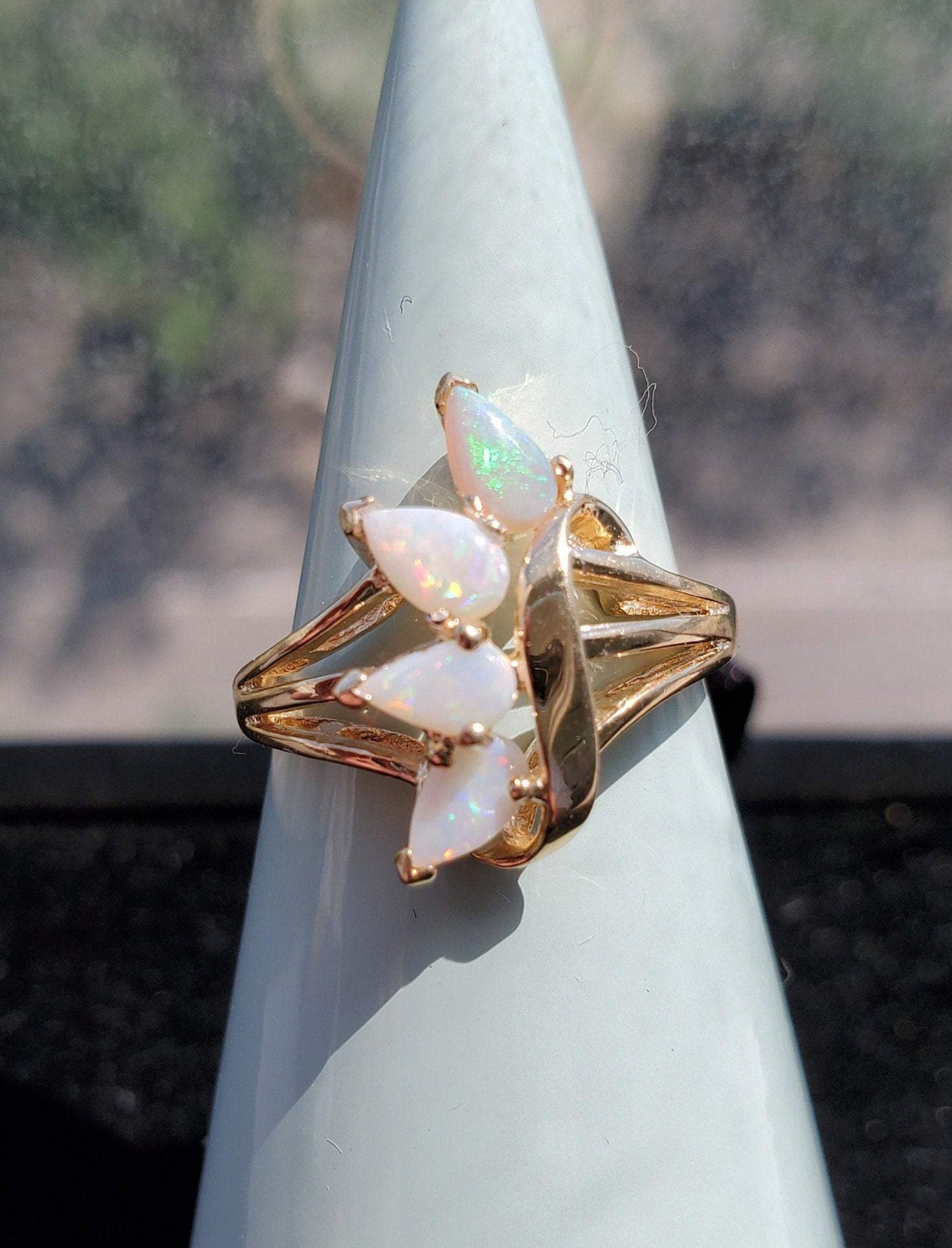 10K Yellow Gold Pear Shaped Opal Ring - Elegant Birthstone Jewelry for Women, Perfect for Weddings, Anniversaries & Special Occasions