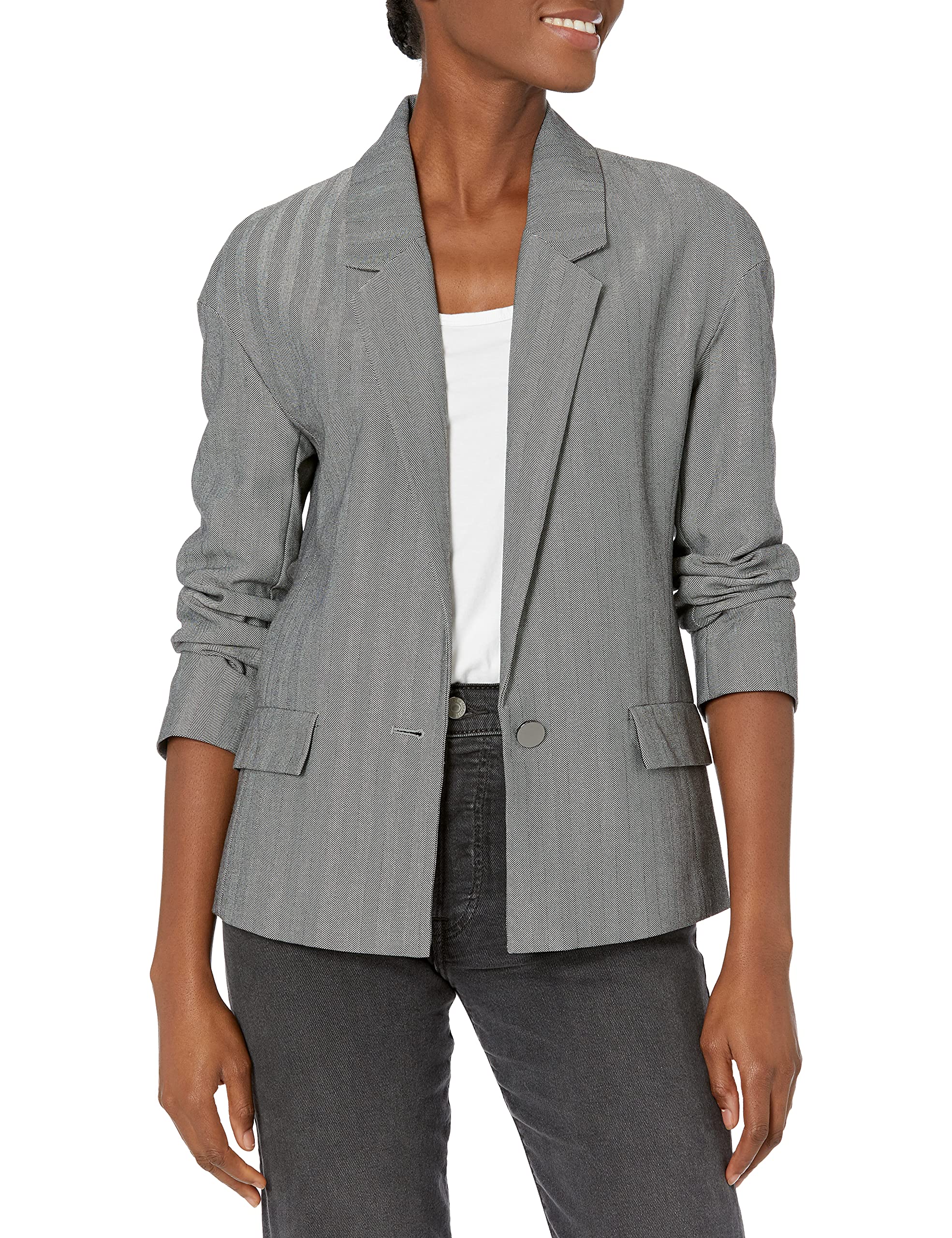 ARMANI EXCHANGE Women's Wool Herringbone Blazer - Single Button Tailored Jacket for Office, Business & Formal Occasions