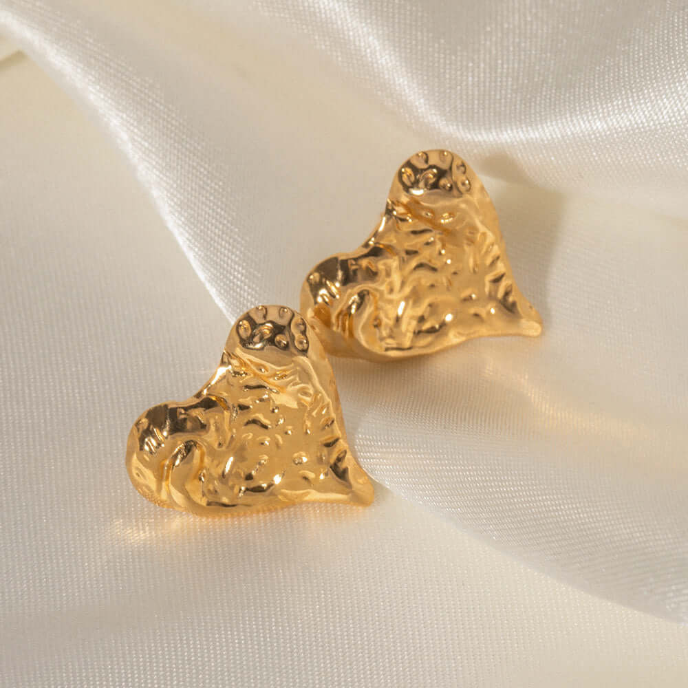 Minimalist Engraved Texture 18K Gold Plated Heart Stud Earrings for Women | JDE033 | Perfect for Valentine's Day, Anniversary Gifts & Everyday Elegance
