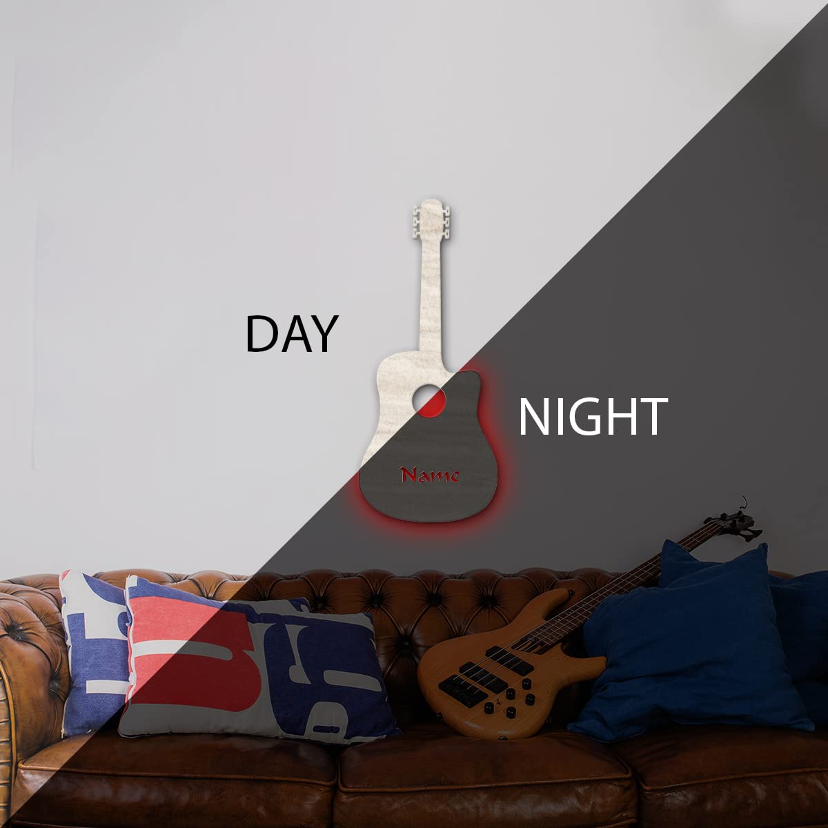 Personalized LED Guitar Wall Light with Custom Name - Unique Gift for Music Lovers, Guitar Players & Teachers - Perfect for Bedroom, Studio & Music Room Decor
