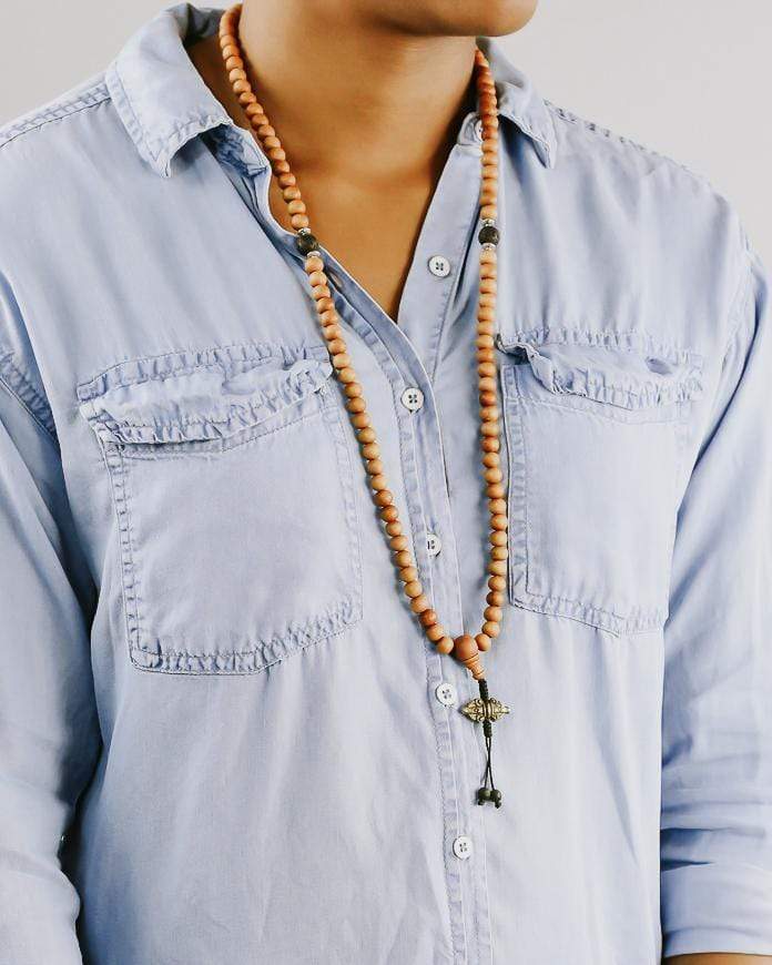 108 Bead Natural Wood & Lava Rock Mala Prayer Bracelet - Meditation, Yoga & Spiritual Healing Accessory