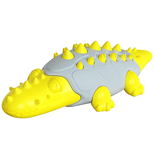 LYJL Durable Crocodile Dog Chew Toy - Leak-Proof Food Dispensing Ball & Teething Stick for Puppies - Dog Toothbrush for Dental Care - Perfect for Aggressive Chewers & Training (Yellow)
