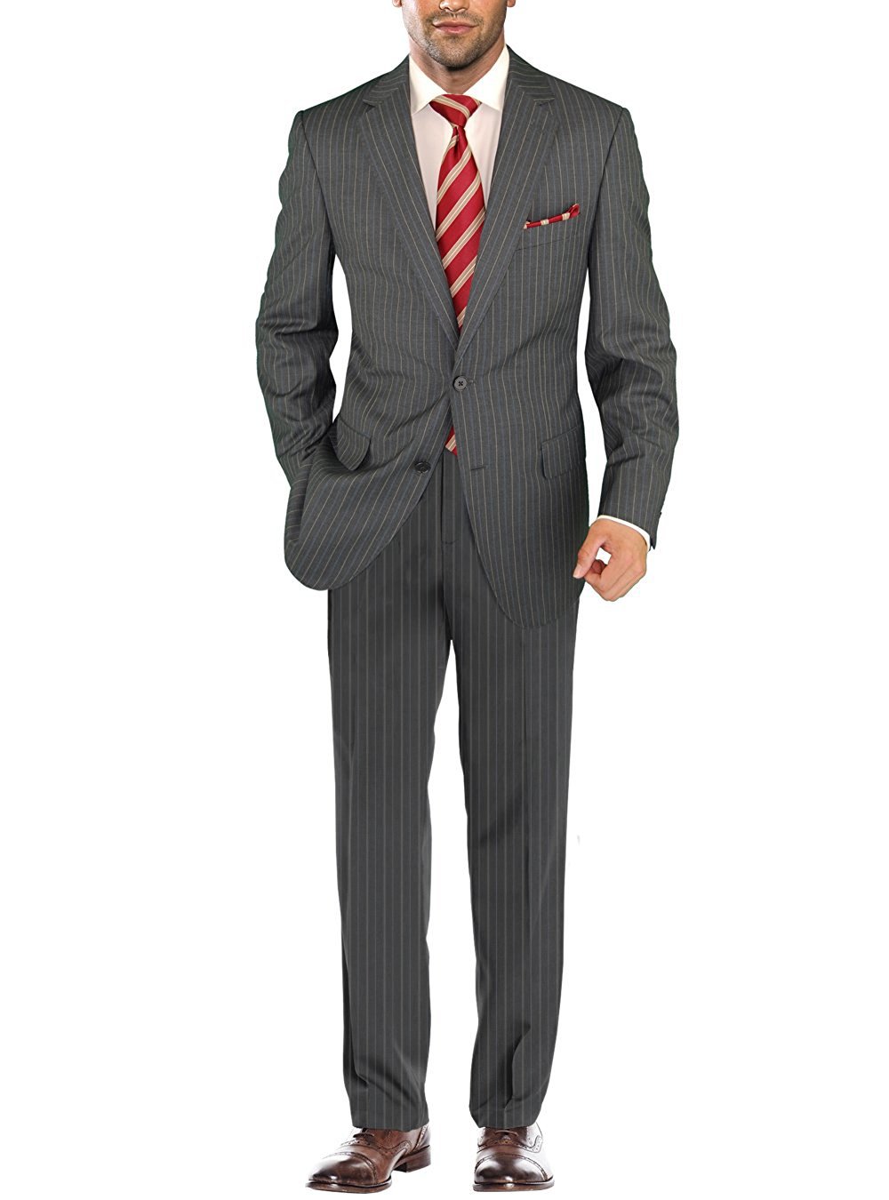 Salvatore Exte Men's Slim Fit Two Button 2-Piece Suit Set with Jacket & Flat Front Pants - Professional Business Attire for Weddings, Interviews, and Formal Events