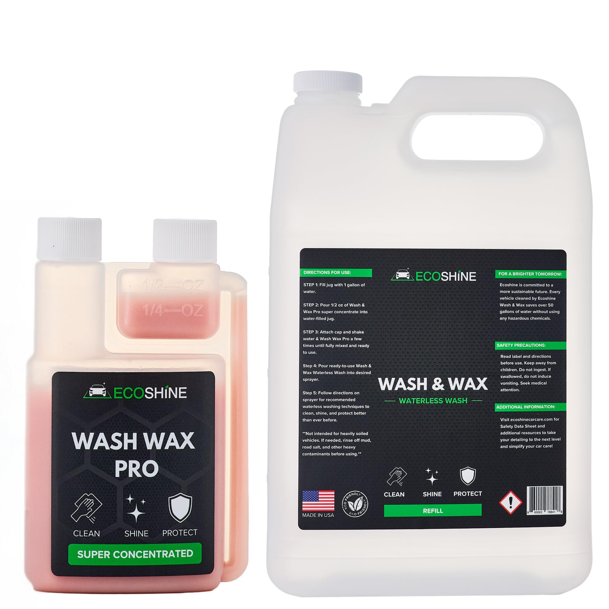 Waterless Car Wash Concentrate - Makes 16 Gallons of Eco-Friendly Car Cleaner & Spray Wax - Safe for Exterior & Interior Detailing - Quick Rinse-Free Wash Solution for Cars, Trucks & SUVs - Perfect for Home, Office & Travel Use