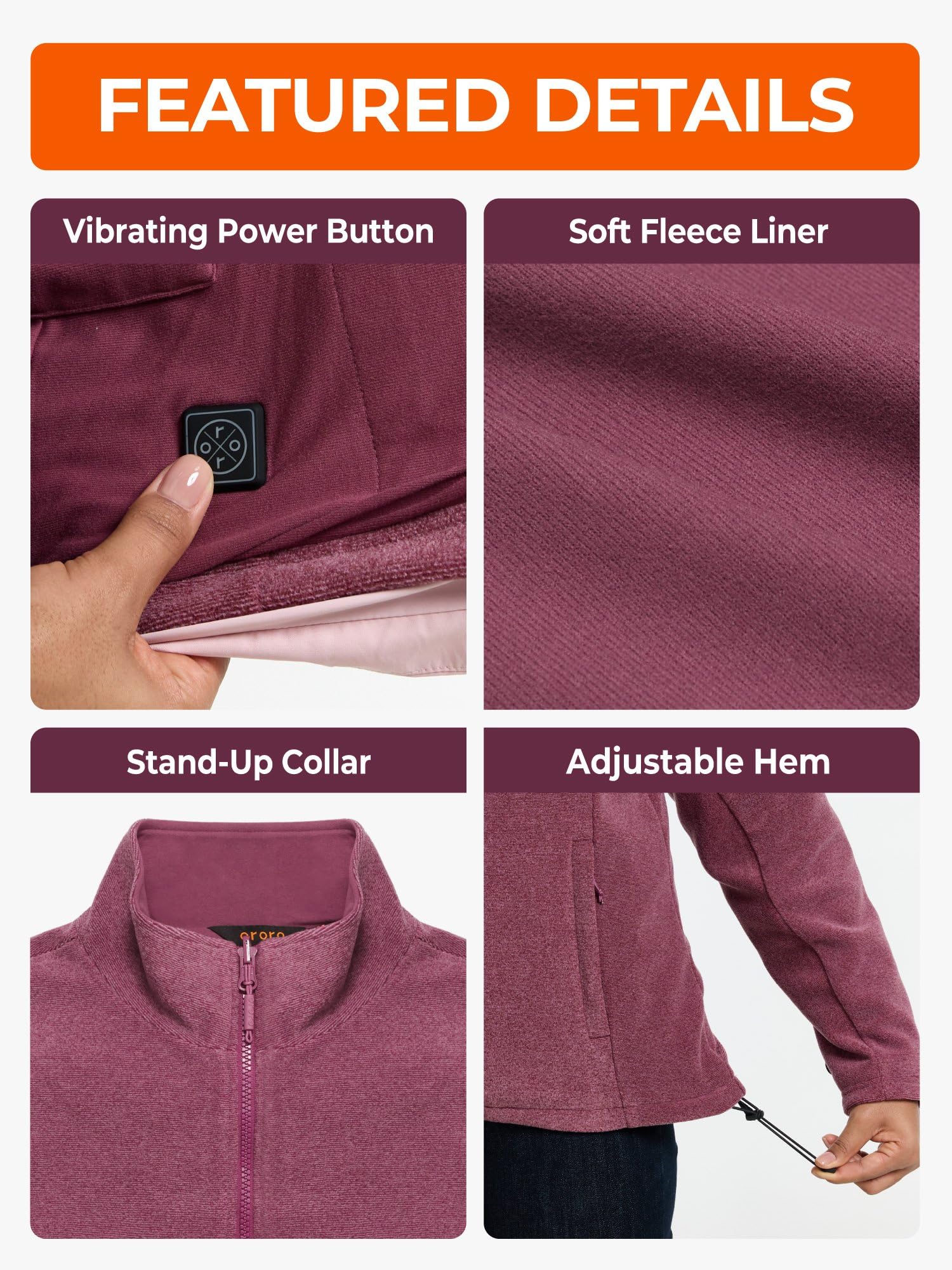 ORORO Women's Heated Fleece Jacket with Rechargeable Battery - Winter Warm Electric Jacket for Hiking, Camping & Outdoor Activities - Perfect for Cold Weather Adventures and Daily Commute