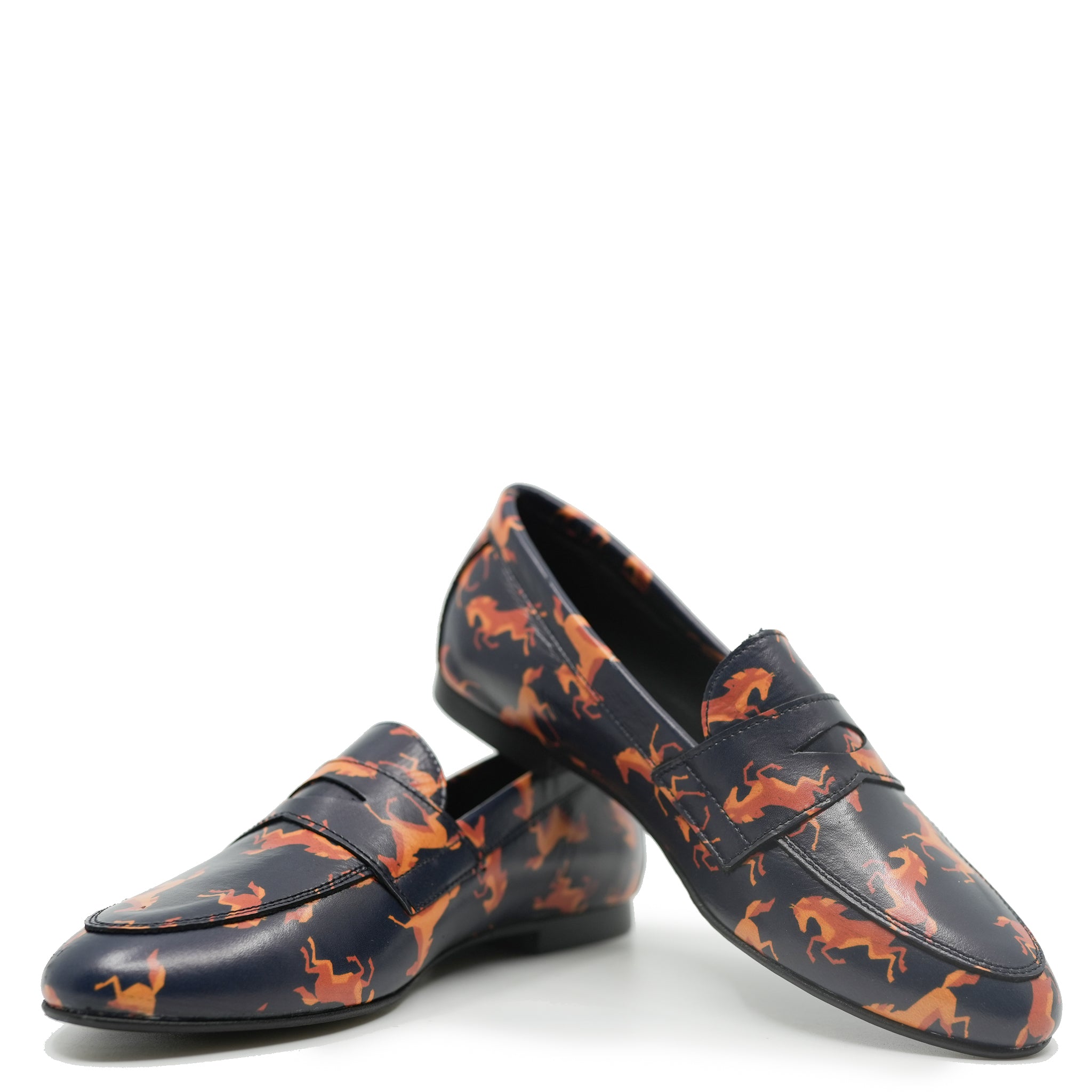 Blublonc Navy Horse Printed Penny Loafers for Men - Classic Casual Slip-On Shoes for Office, Business & Everyday Wear