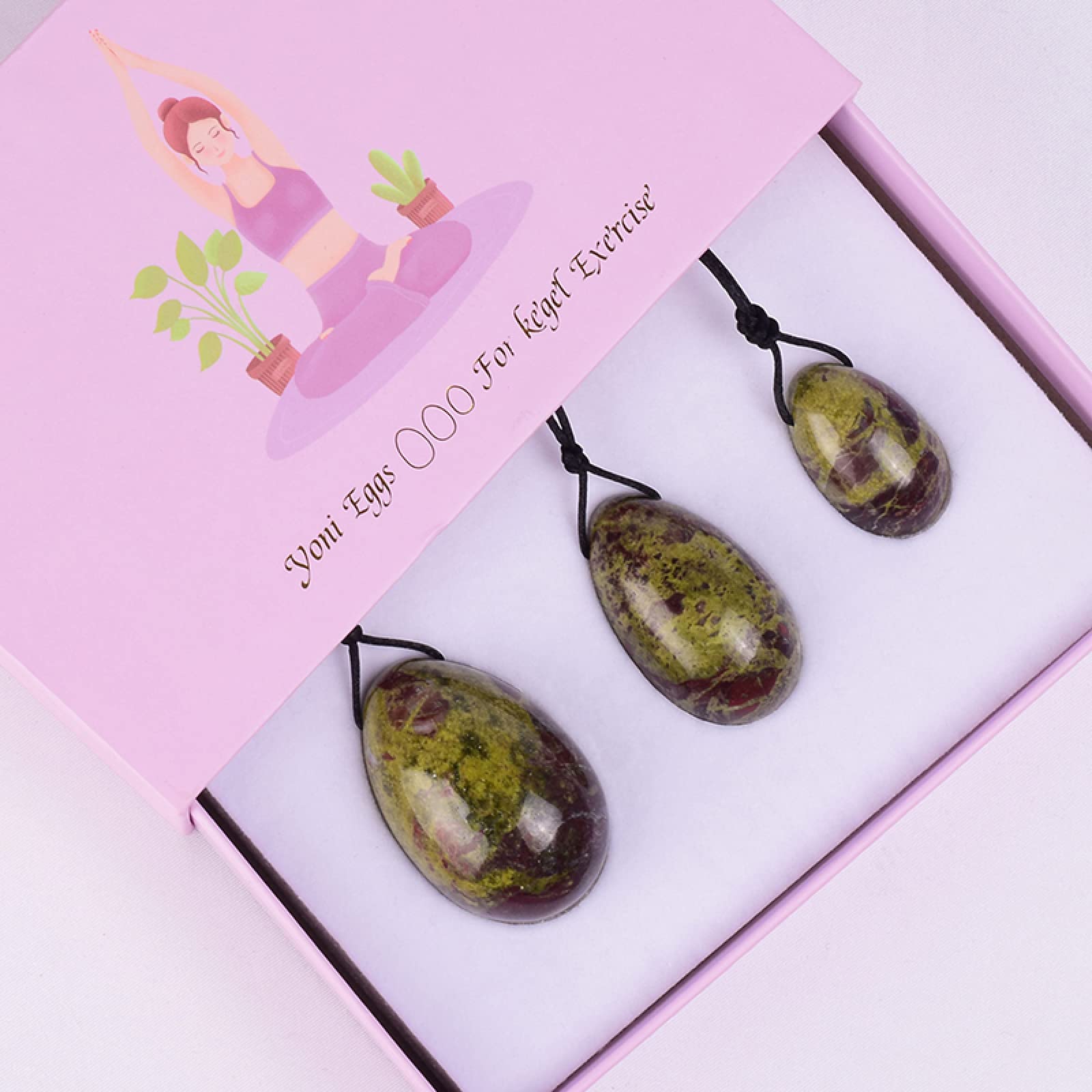 3Pcs/Set 100% Natural Jade Yoni Egg Kegel Exercise Set with 3 Eggs for Women's Pelvic Floor Strength & Intimate Wellness - Perfect for Yoga, Meditation & Vaginal Rejuvenation