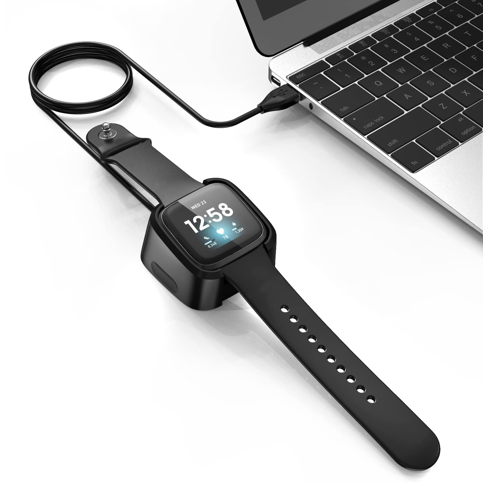 AMZPAS Fitbit Versa 2 Charger - 3.15ft Soft USB Charging Cable with Charging Dock | Durable Replacement Charger for Fitbit Versa 2 Smartwatch | Perfect for Home, Office & Travel Use