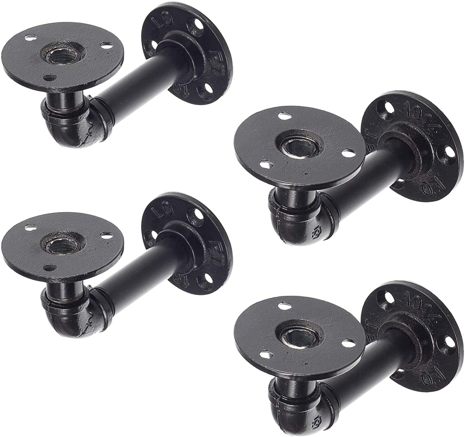 Heavy Duty Black Steel Shelf Bracket Set of 4 - Decorative Corner Brace for Wall Shelves & Floating Shelves - Includes Screws - Perfect for Home Office, Garage Storage & Kitchen Organization