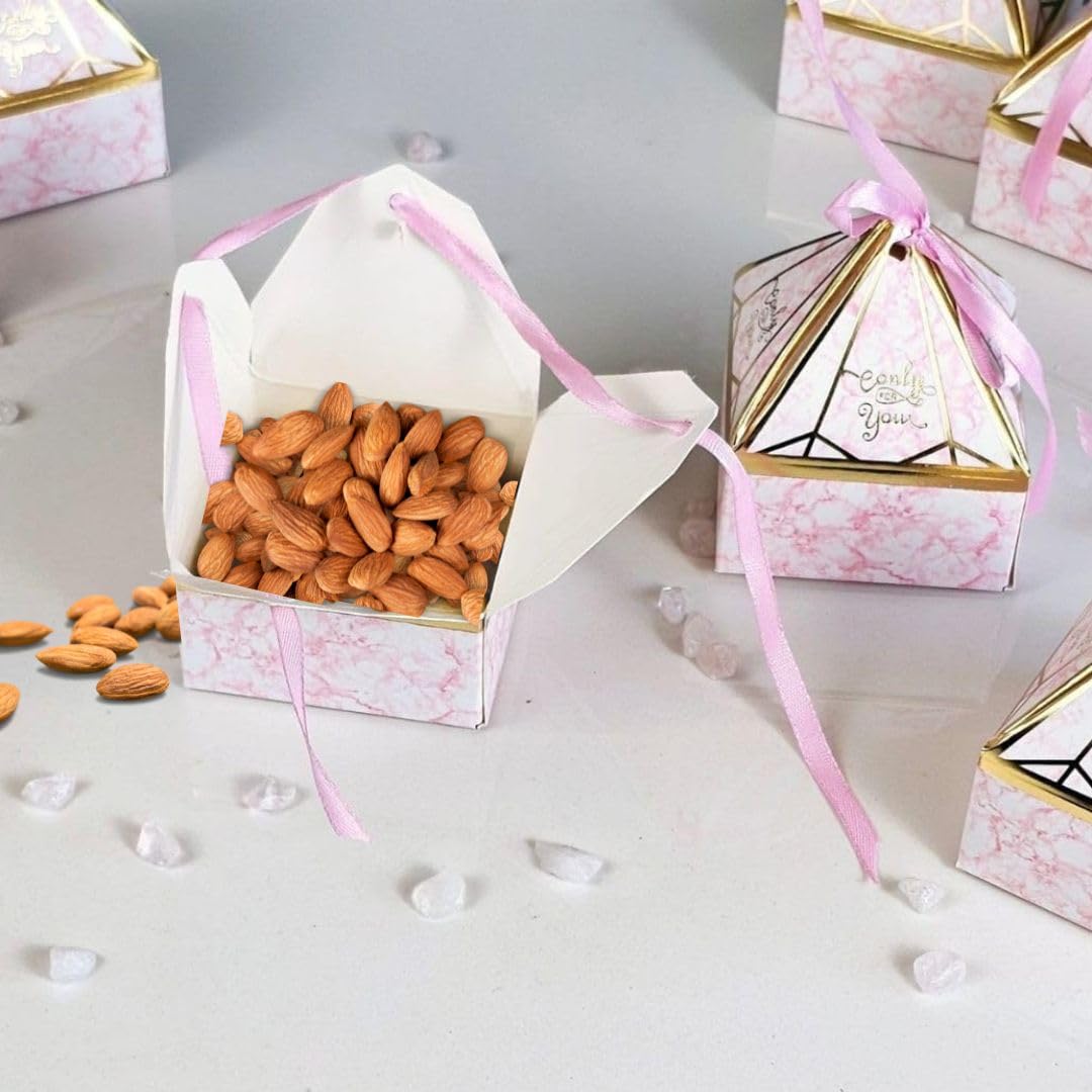 20-Piece Mini Decorative Diamond-Shaped Gift Box Set with Ribbon - Perfect for Wedding Favors, Birthday Party Favors, Chocolate & Dry Fruit Packaging (Pink) - Elegant Small Storage Solution for Jewelry, Candies & Party Supplies