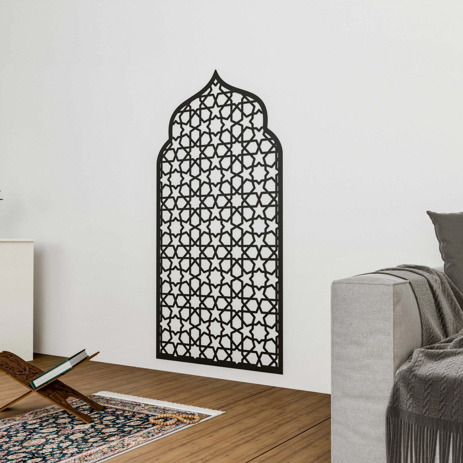 Handcrafted Wooden Islamic Prayer Niche - Decorative Mihrab Wall Art with 8-Pointed Star Design | Perfect for Home Mosque Decor, Muslim Prayer Space & Islamic Interior Design