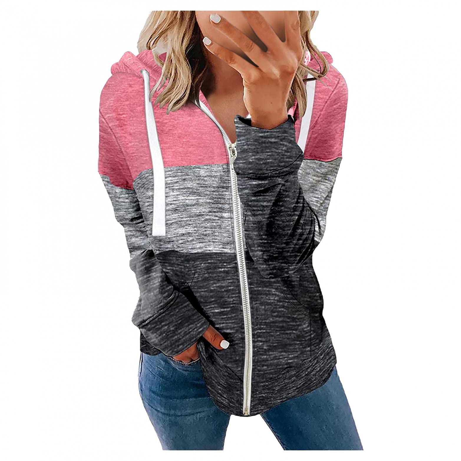 VISLINDU Women's Lightweight Zip Up Hoodie with Pockets - Long Sleeve Full Zip Sweatshirt for Casual Wear, Gym, and Outdoor Activities