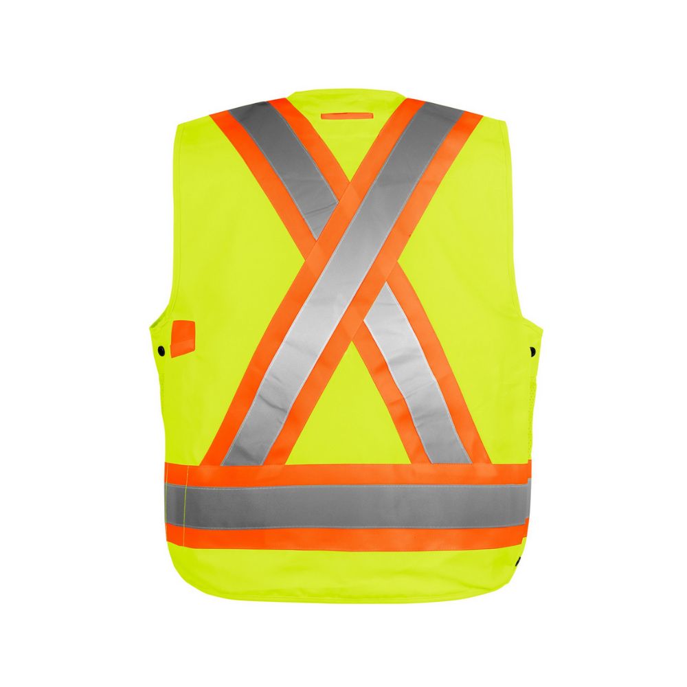 Terra Hi-Vis Surveyor's Vest - Yellow 116522YL | High Visibility Safety Vest for Construction, Road Work & Surveying | ANSI Certified Reflective Work Vest