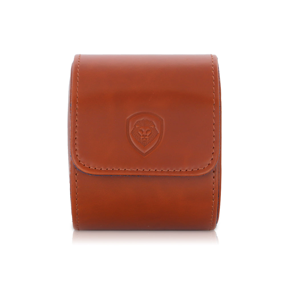 Premium Cognac Embossed Leather Watch Case - Single Watch Storage Holder for Men & Women | Travel, Business & Luxury Gift Scenarios