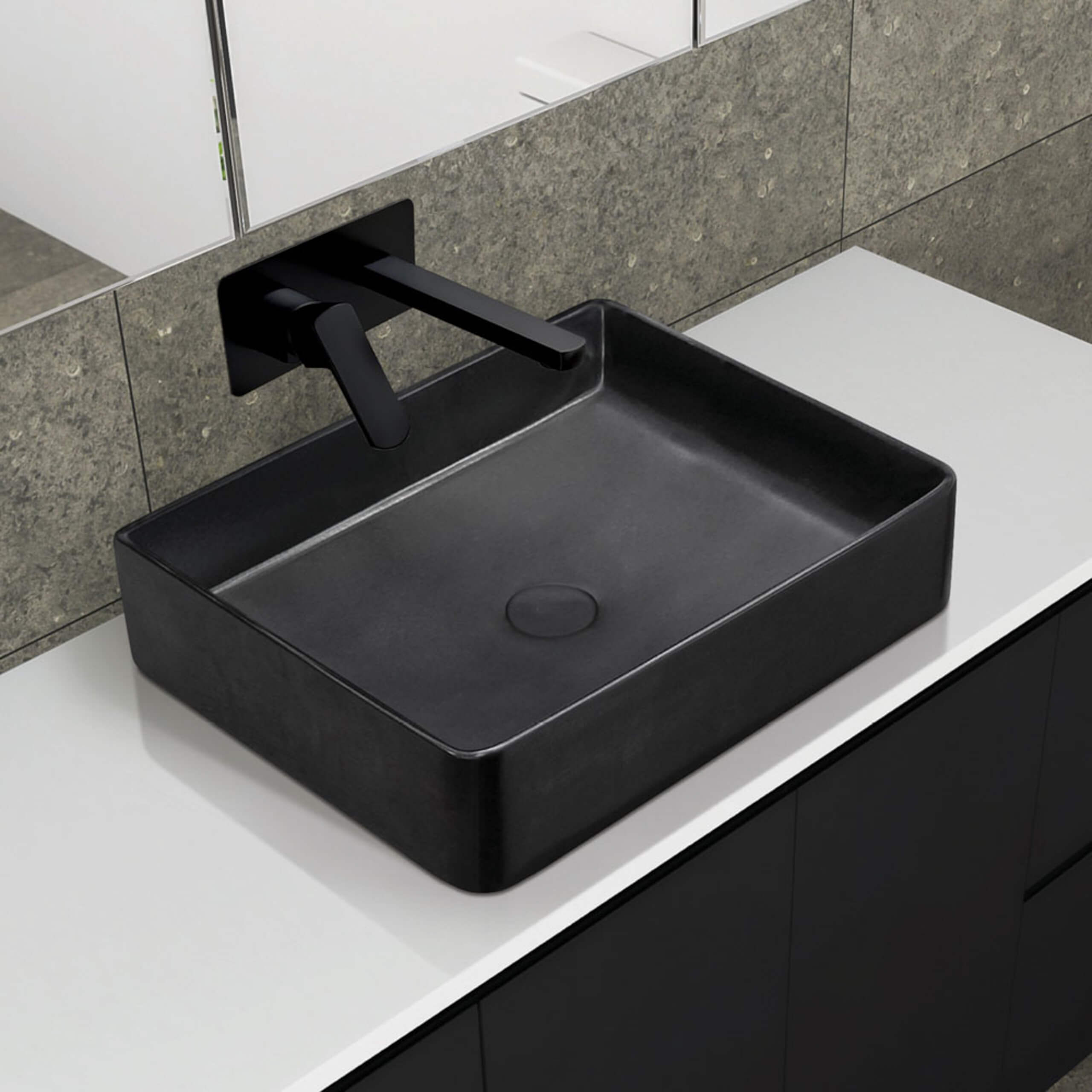 Fienza Luciana Matte Black Above Counter Bathroom Sink Basin 20x16x4.3 Inches - Modern Vessel Sink for Vanity, Powder Room & Guest Bathroom Decor