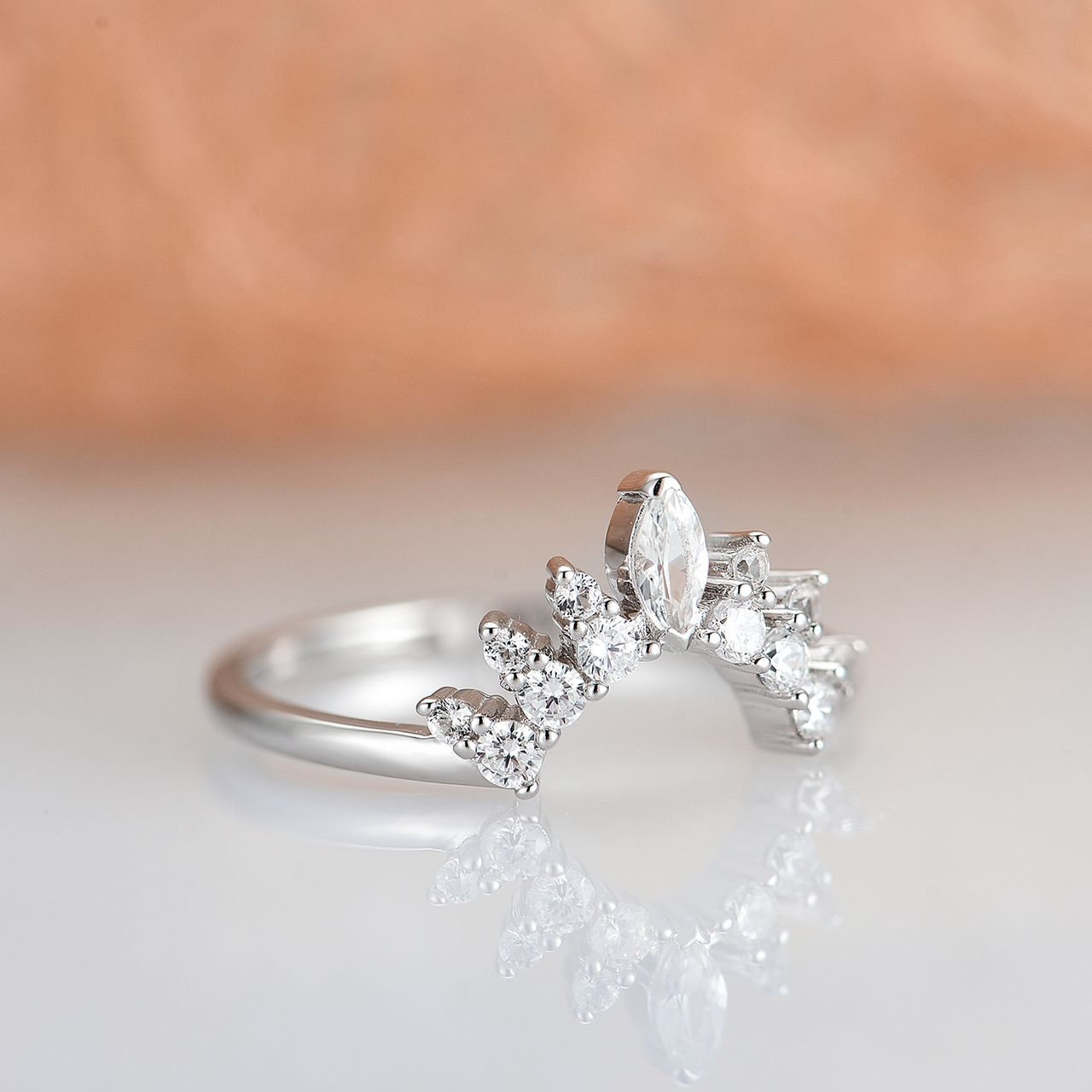 Elegant Tiara Curved Diamond Wedding Band in Sterling Silver - Perfect for Bridal Jewelry, Anniversary Gifts & Special Occasions