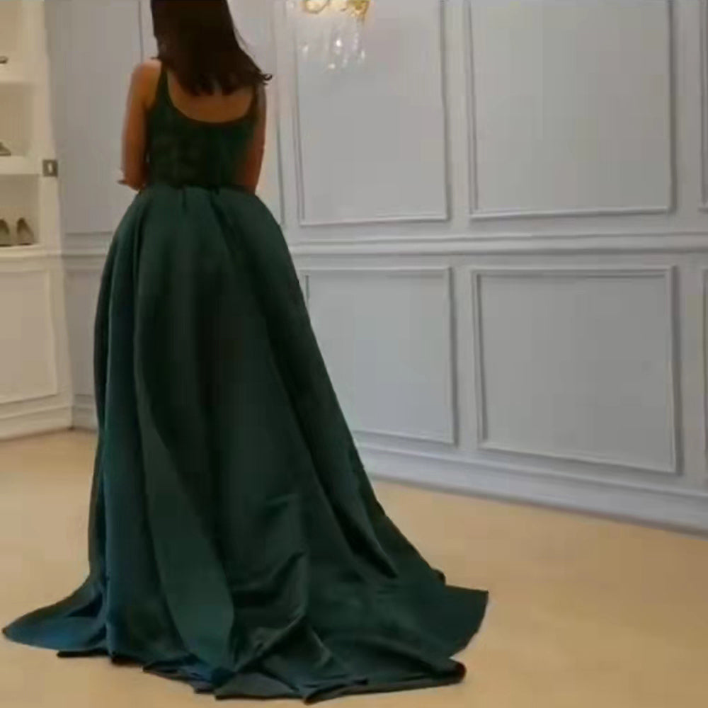 Elegant Green Satin Mermaid Evening Dresses for Women 2025 - Beaded High Slit Party Gowns by Serene Hill | Perfect for Prom, Gala & Formal Events