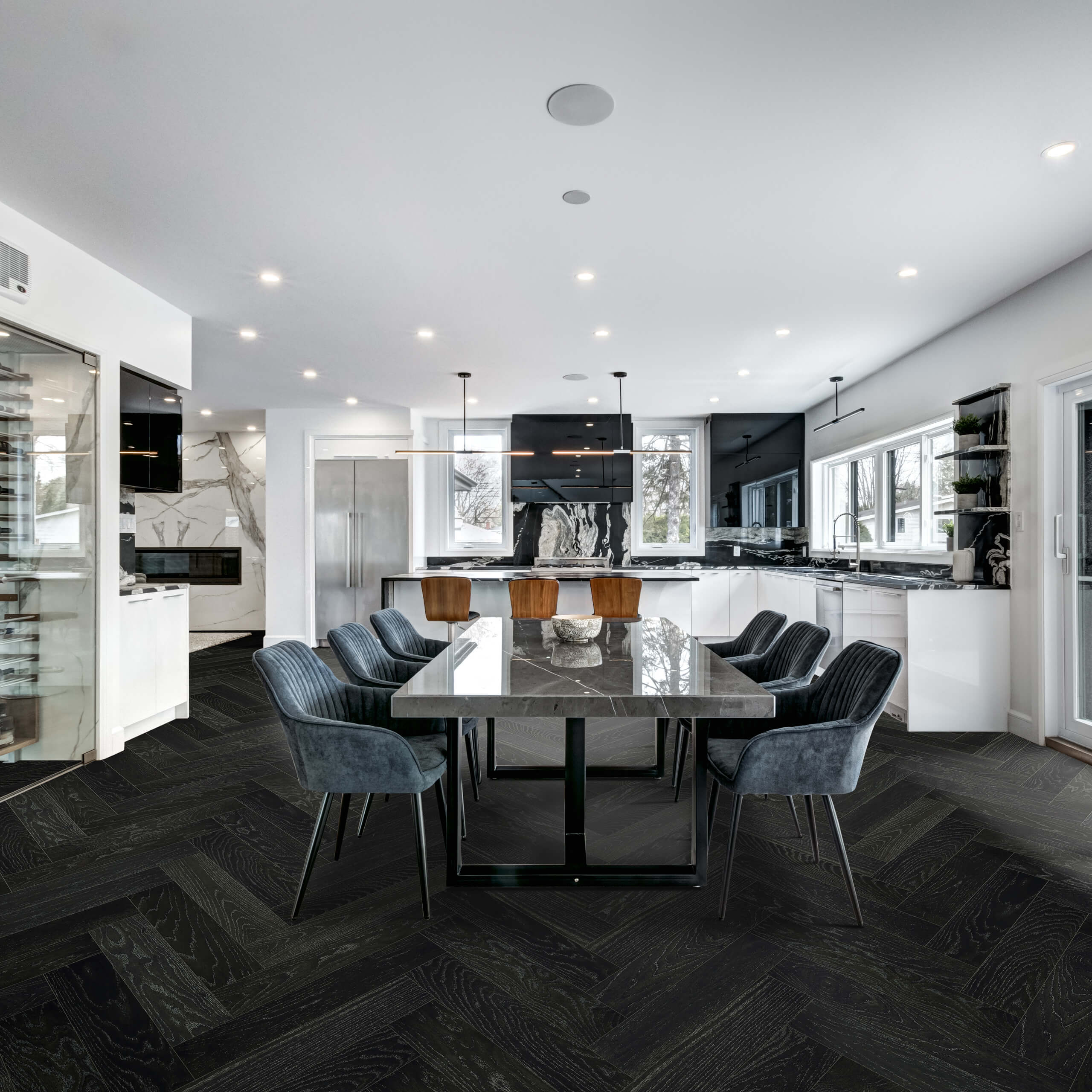 Castel Nuovo Herringbone Collection 600x120x14/3mm Black Amber Engineered Hardwood Flooring - Perfect for Living Room, Bedroom & Office Decor