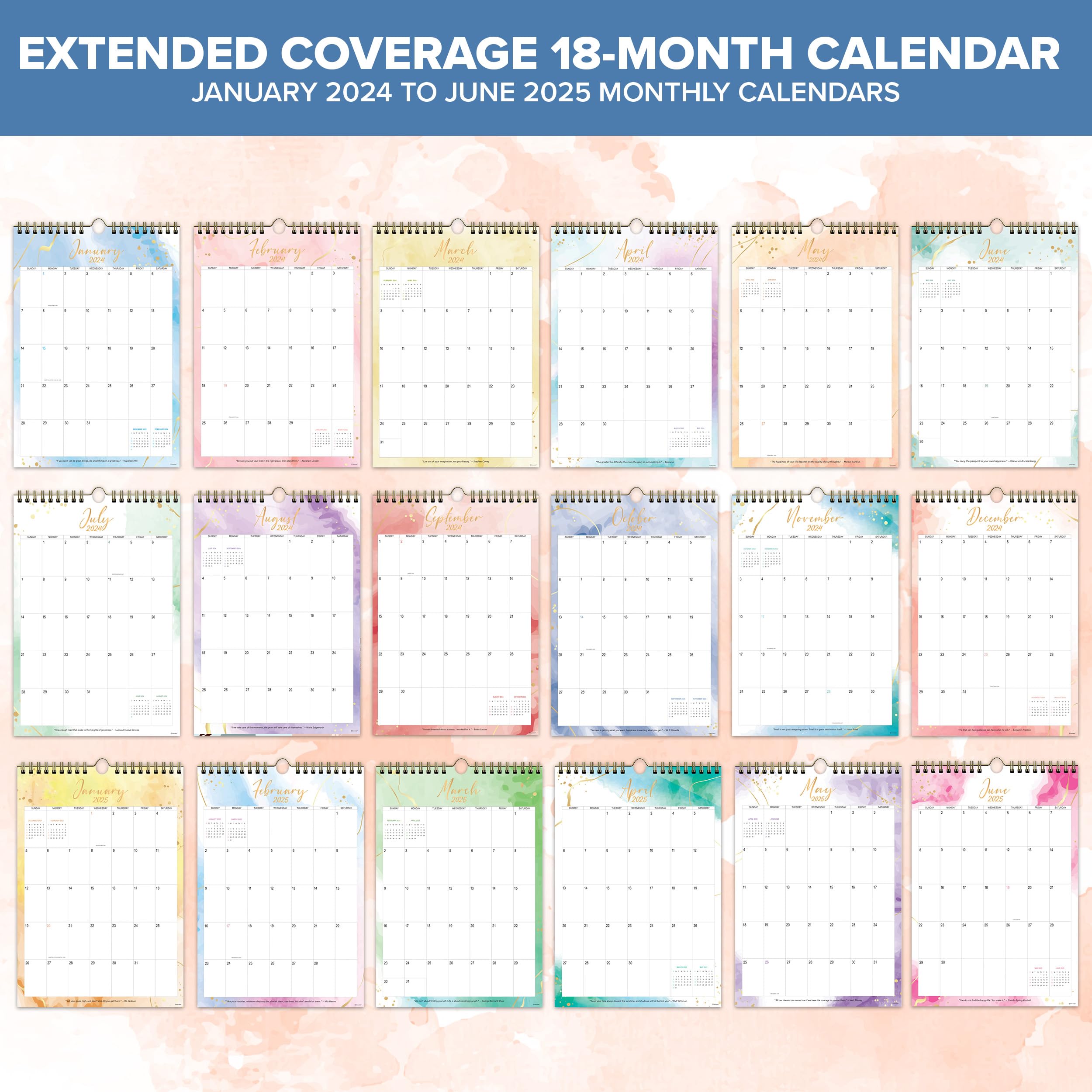Decorably 18-Month Wall Calendar 2024-2025 (January 2024 - June 2025) | 10x14.5 Inch Vertical Portrait Calendar with Stickers | Perfect for Home, Office, School & Gift Giving