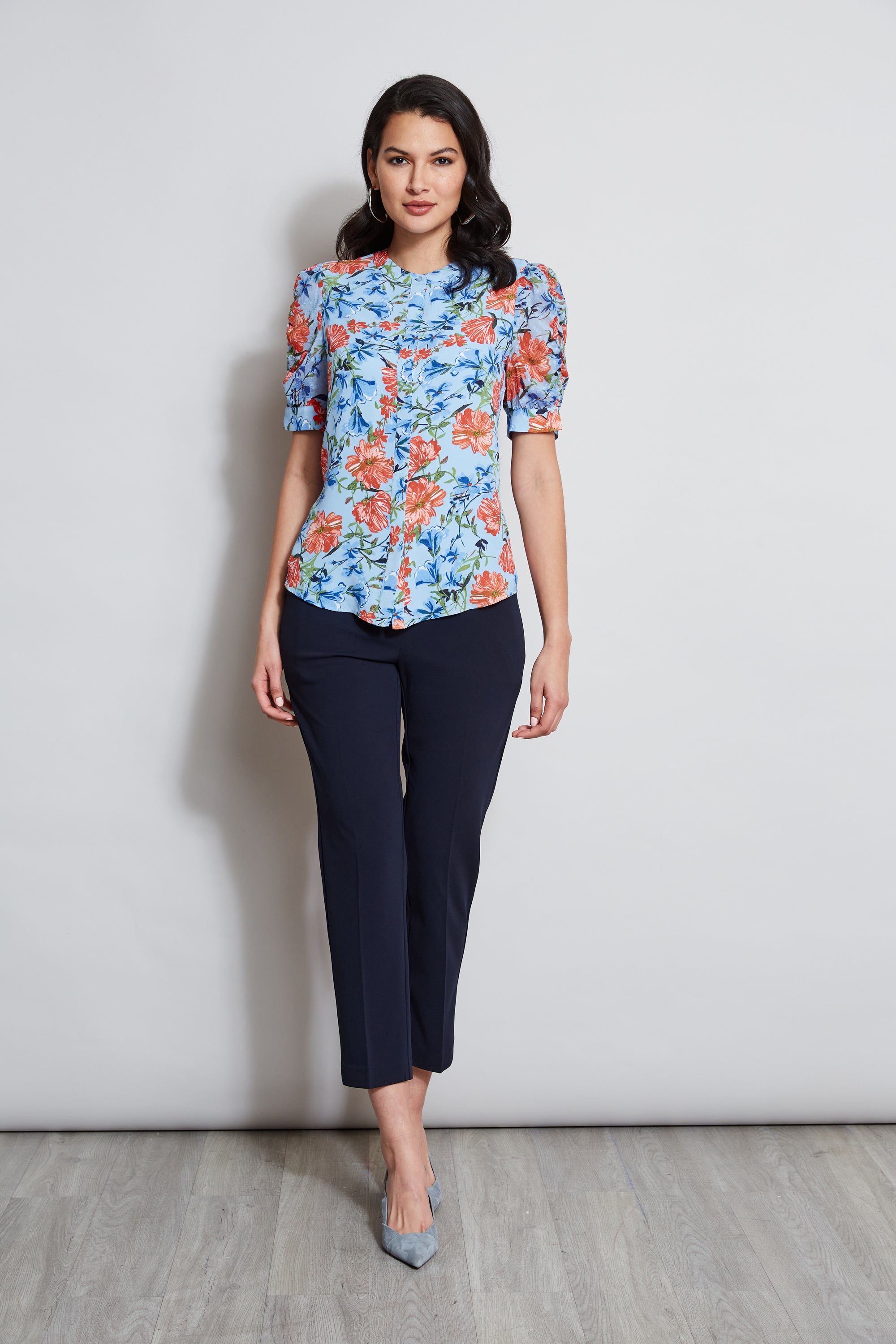 Tahari Floral Puff Sleeve Blouse - Women's Elegant Garden Print Top for Work, Date Night & Spring Outfits