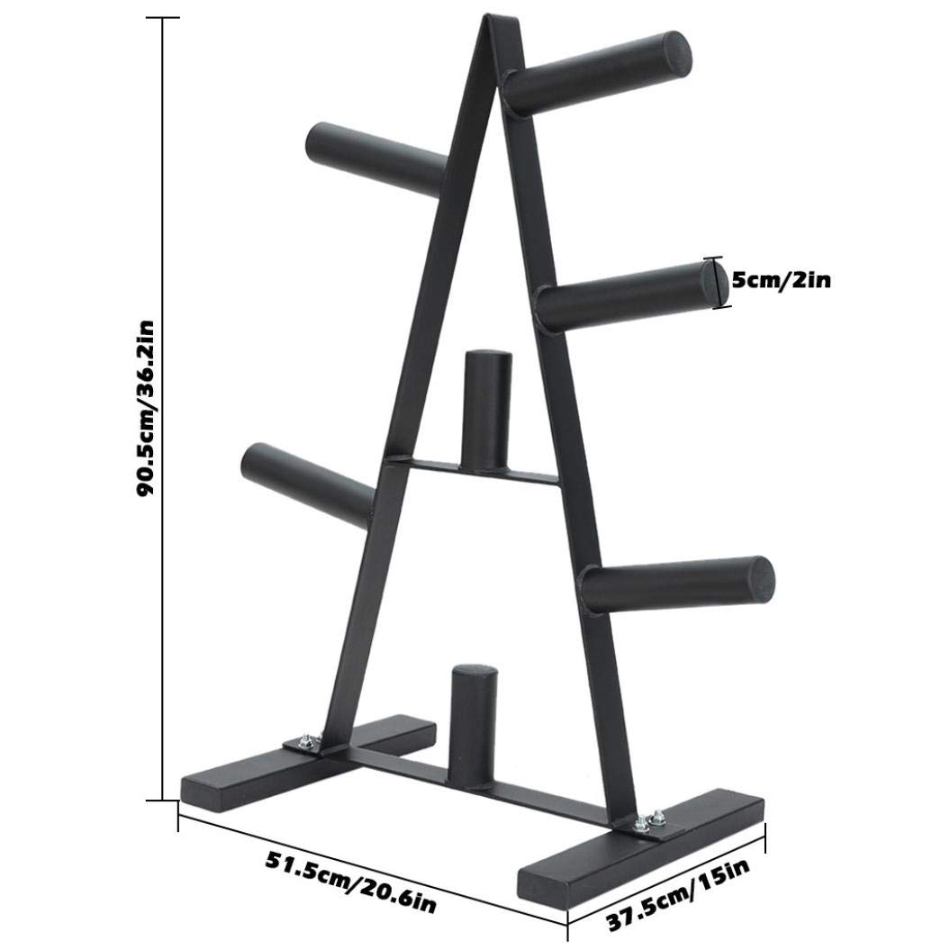 YOG Olympic Weight Plate Rack - 2 Inch Dumbbell Storage Stand for Bumper Plates - Heavy Duty 400lbs Capacity Home Gym Equipment - Perfect for Garage, Basement & Home Workout Stations (Black)