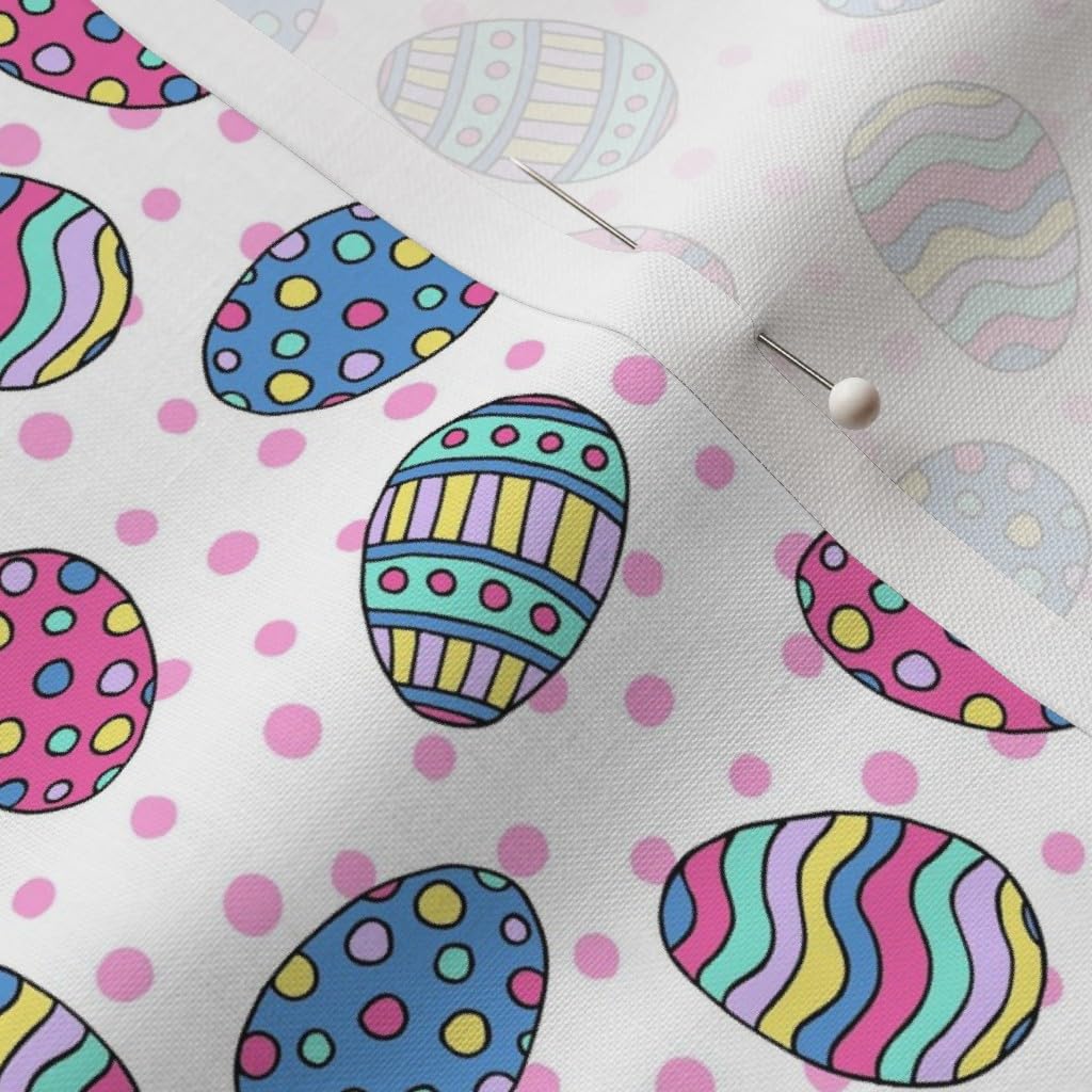 Easter Eggs Pink White Blue Spots Spring Pastel Printed Cotton Fabric by The Yard - Premium Petal Signature Cotton for Sewing, Quilting, Apparel, Crafts & Home Decor - Perfect for Easter DIY Projects, Spring Decorations and Baby Nursery Designs