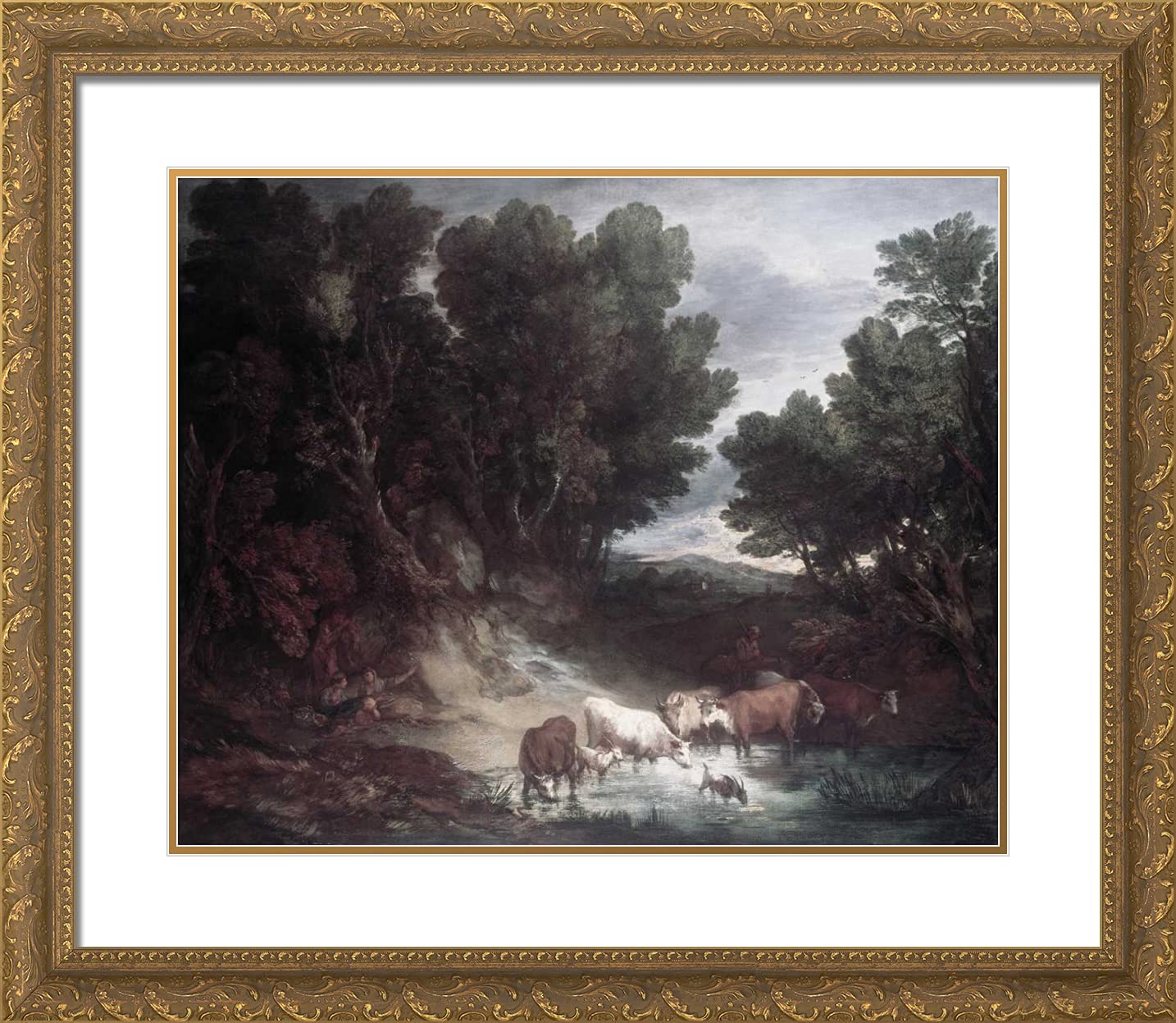Gainsborough Thomas 'The Watering Place' 23x20 Gold Ornate Framed Art Print with Double Matting - Perfect for Living Room, Bedroom & Office Wall Decor