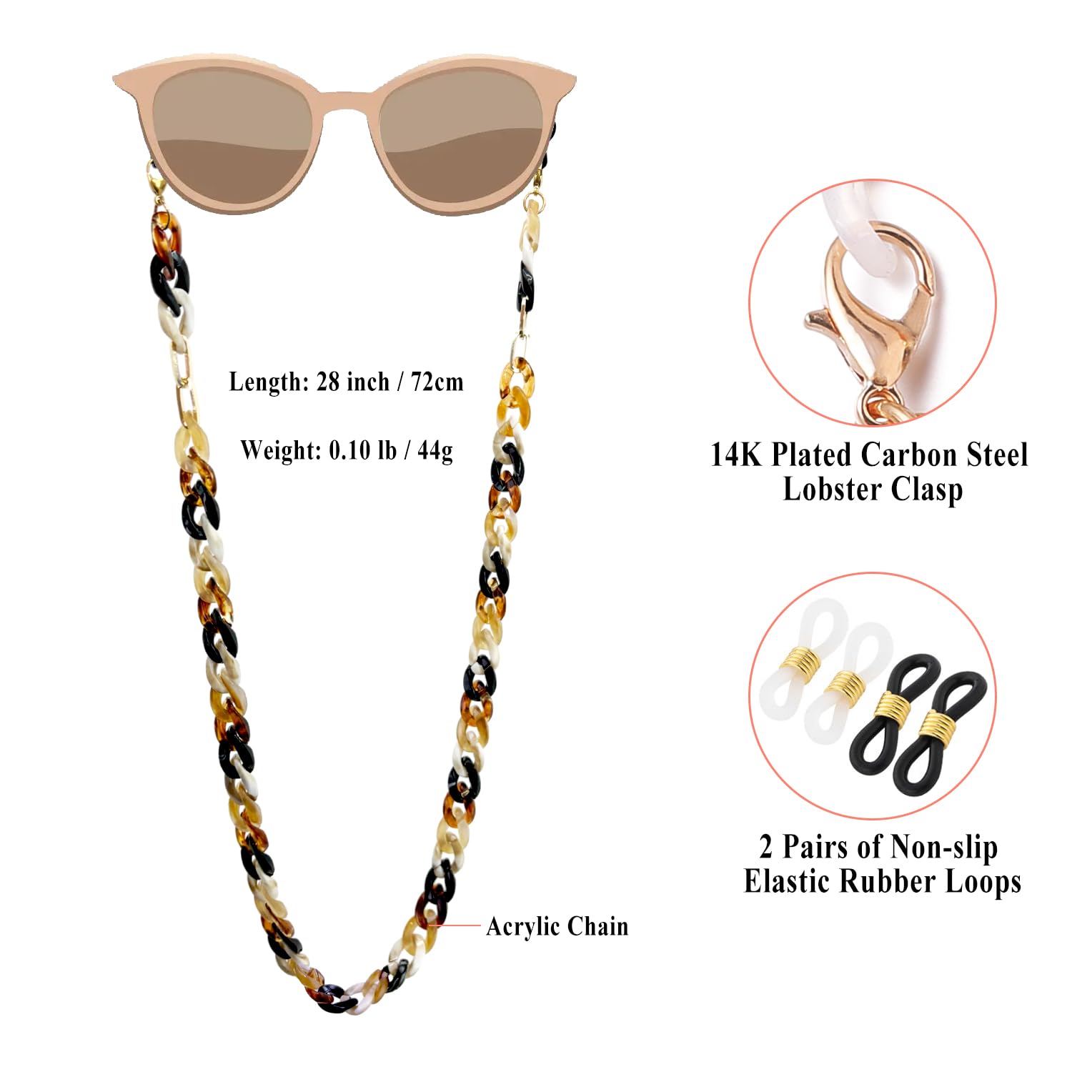 Stylish Acrylic Eyeglass Chain for Women - Fashionable Glasses Holder Necklace for Reading & Daily Use - Perfect for Work, Travel, and Home