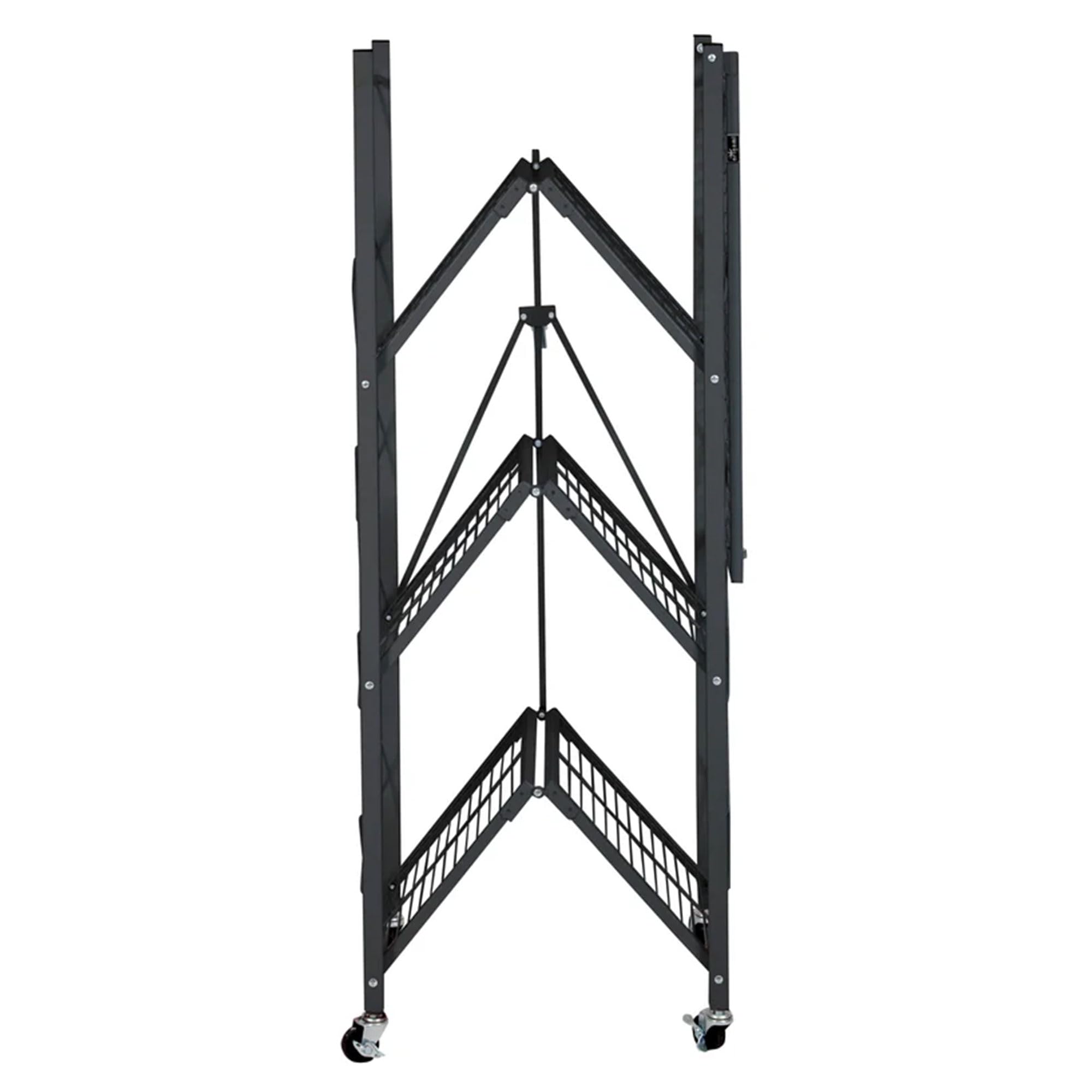 4-Tier Folding Storage Shelf Organizer with Wheels - Space Saving Origami Design for Kitchen, Garage, Pantry & Closet Organization - Heavy Duty Black Metal Shelving Unit for Home Storage Needs