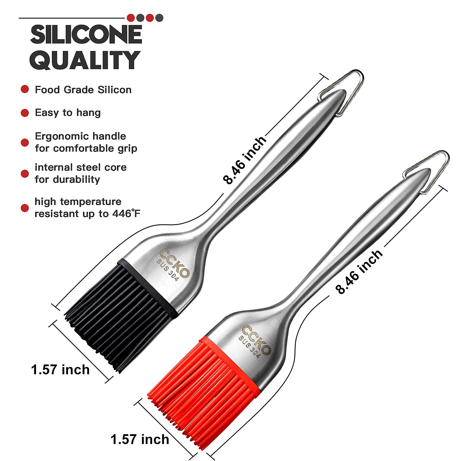 CCKO Heat-Resistant Silicone Basting Brush with Stainless Steel Core - Perfect for BBQ, Grilling, Baking, Frying & Pastry - Dishwasher Safe & Durable Kitchen Tool (Red) - Ideal for Outdoor Cooking, Backyard Parties & Home Kitchen Use