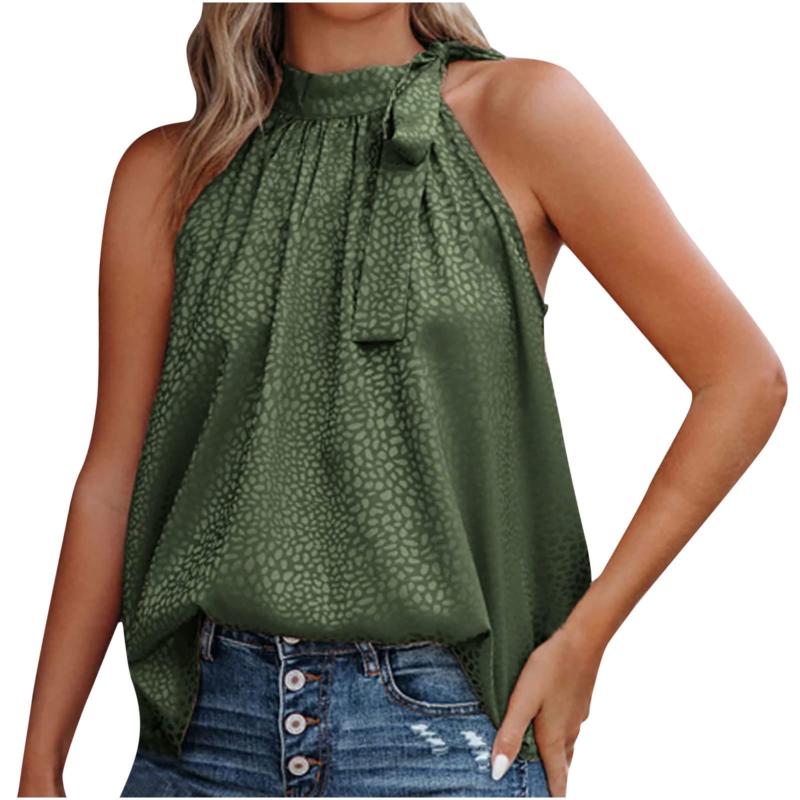 Women's Summer Halter Round Neck Sleeveless Leopard Print Casual T-Shirt - Vacation Tunic Top for Beach, Party & Outdoor Activities