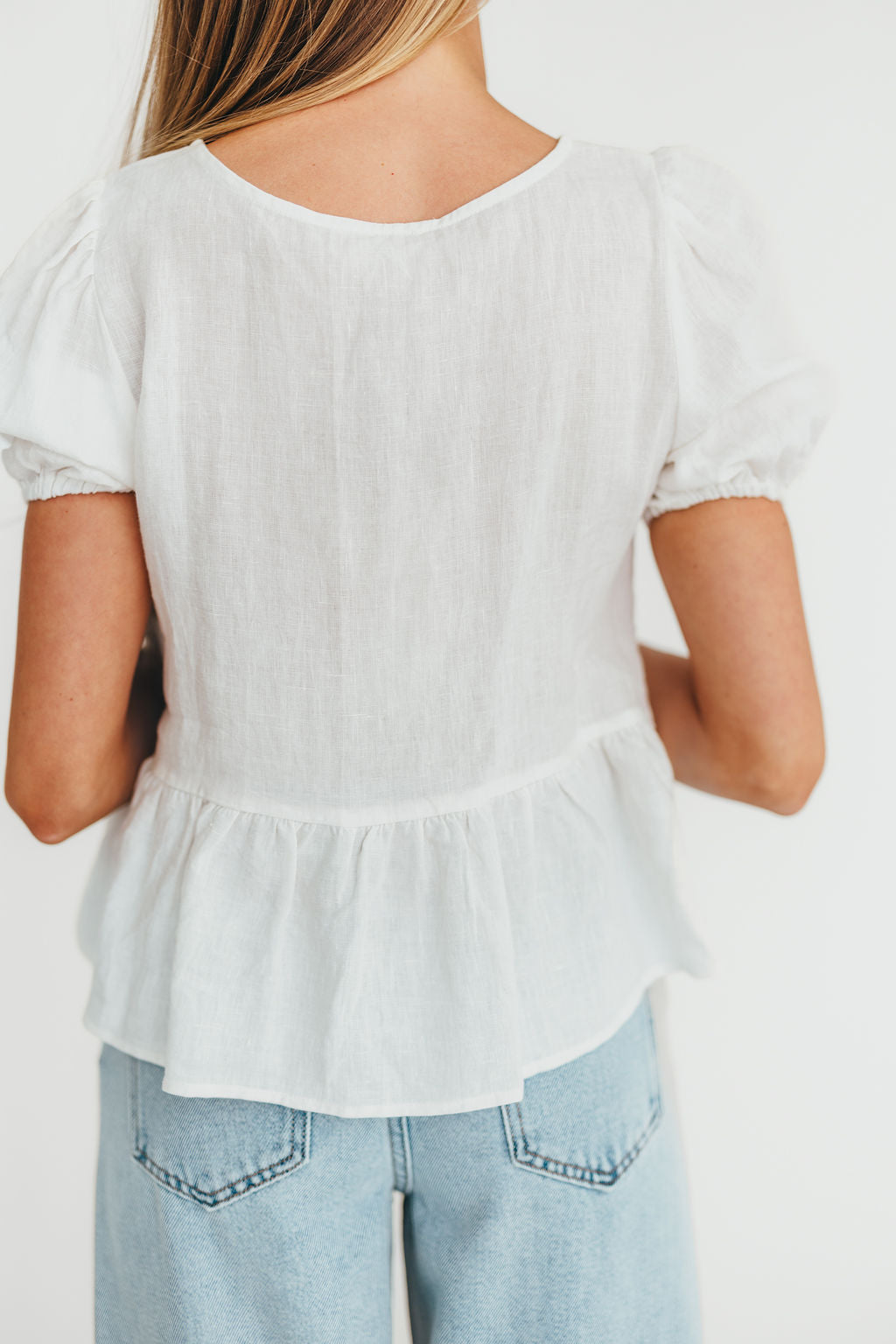 Mylie 100% Linen Woven Tie Top for Women - Off White Blouse | Breathable Summer Shirt, Casual Boho Chic Outfit for Beach, Date Night & Vacation