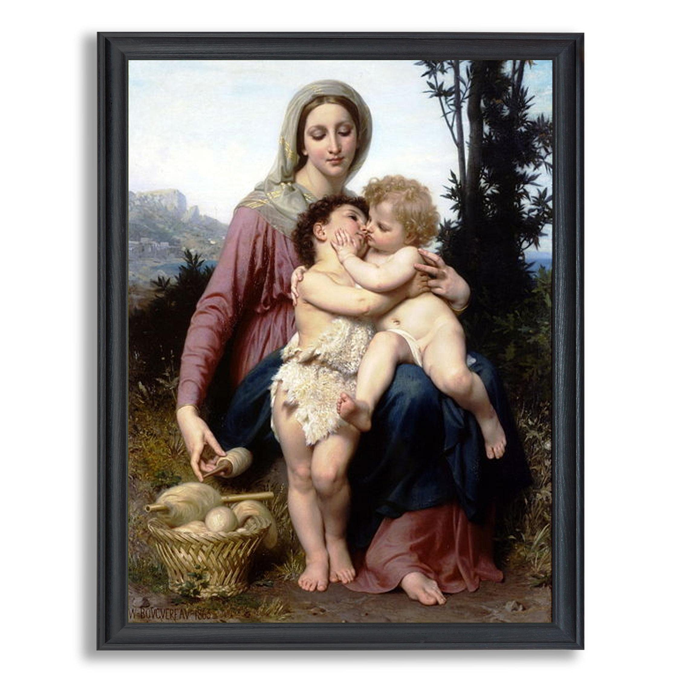 William Bouguereau The Holy Family Framed Canvas Wall Art - Fine Art Reproduction Painting in Wood Frame - Home & Office Decor for Bedroom, Living Room, Church - Religious Gift & Christian Wall Decor