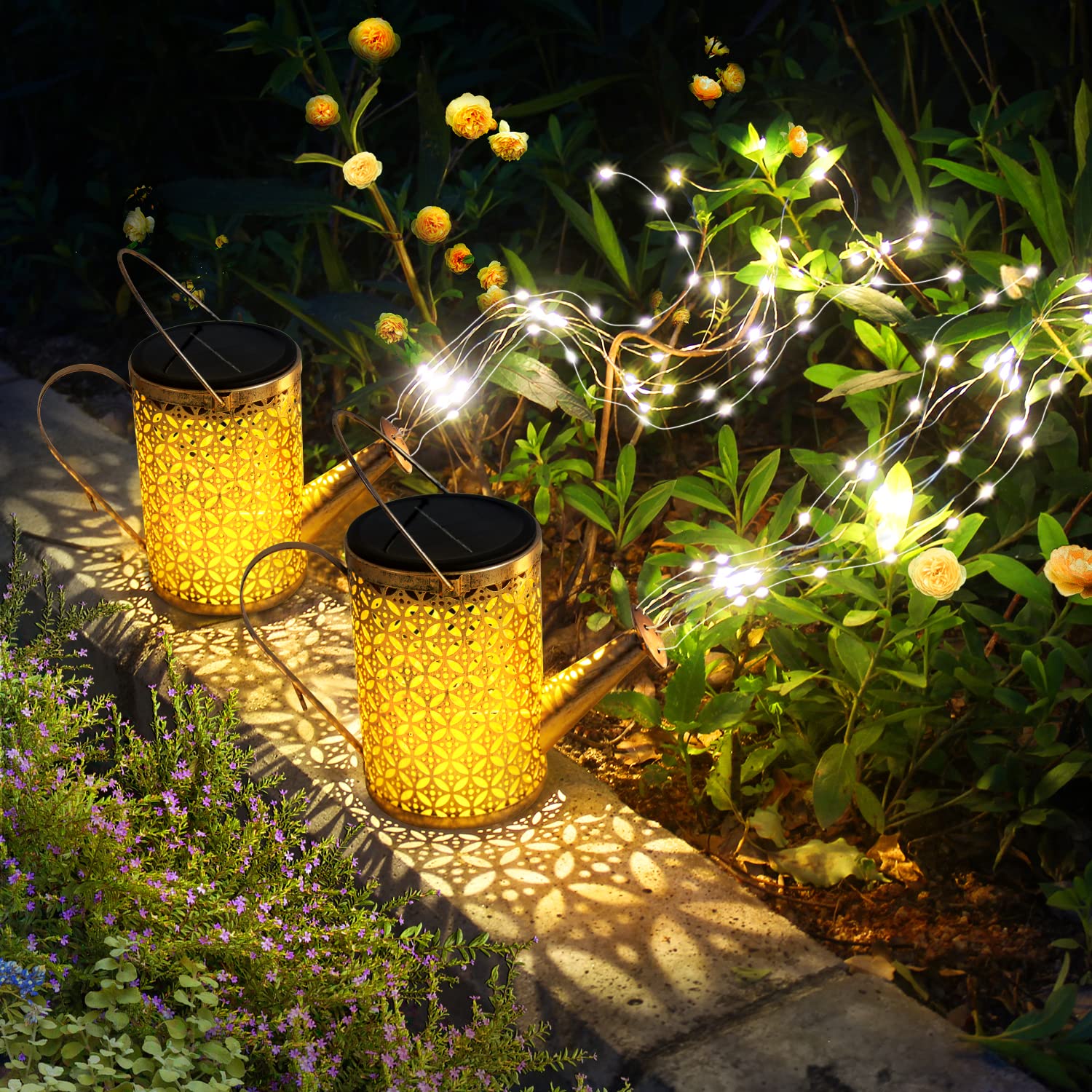 Solar Watering Can Lights - Large Outdoor Solar Garden Lights, Waterproof Metal Hanging Landscape Lighting for Yard, Patio, Pathway Decor | Perfect for Garden Parties, Wedding Decorations & Backyard Ambiance
