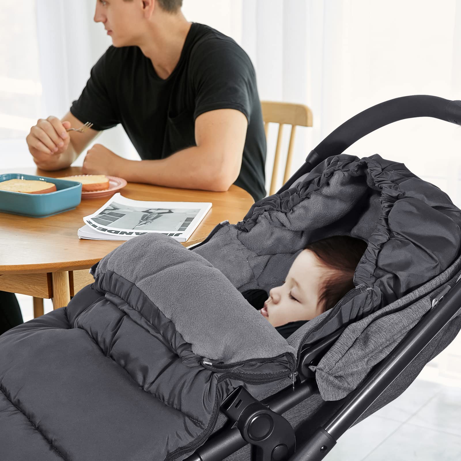 Orzbow Universal Stroller Footmuff - Winter Warm Baby Bunting Bag with Waterproof Windproof Coral Fleece Lining for Toddler Stroller Sleeping Bag (Black) | Perfect for Cold Weather Outings & Stroller Naps