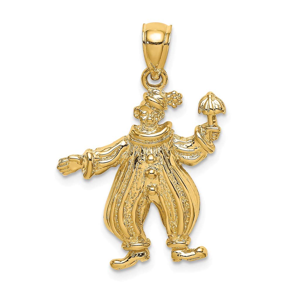 14K Yellow Gold Clown Holding Umbrella 2D Textured Pendant Necklace (1.03