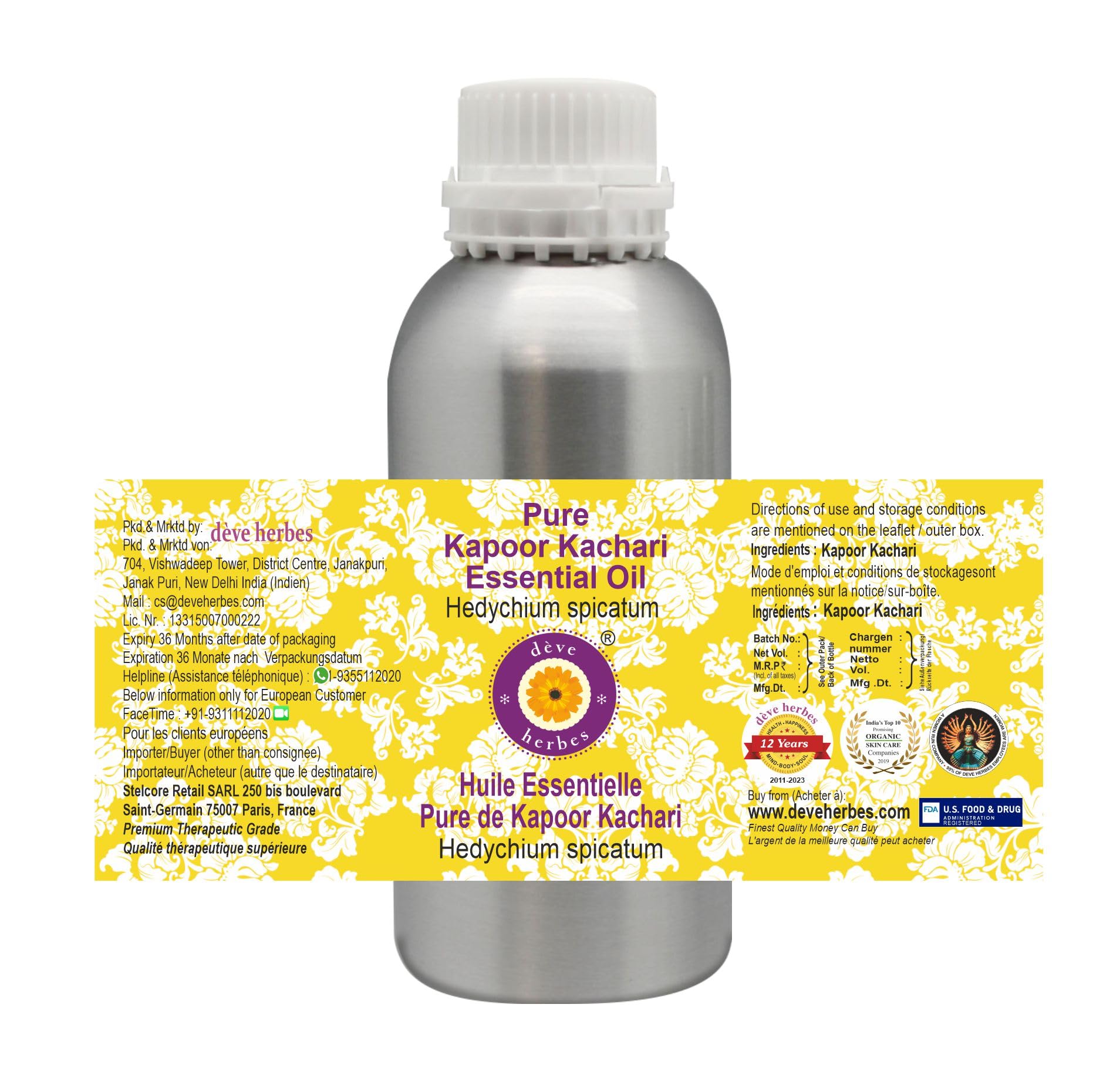 Pure Kapoor Kachari Essential Oil (Hedychium spicatum) | 100% Natural Steam Distilled | 300ml (10 oz) | Aromatherapy, Massage & Skin Care | Perfect for Relaxation, Stress Relief & Holistic Wellness