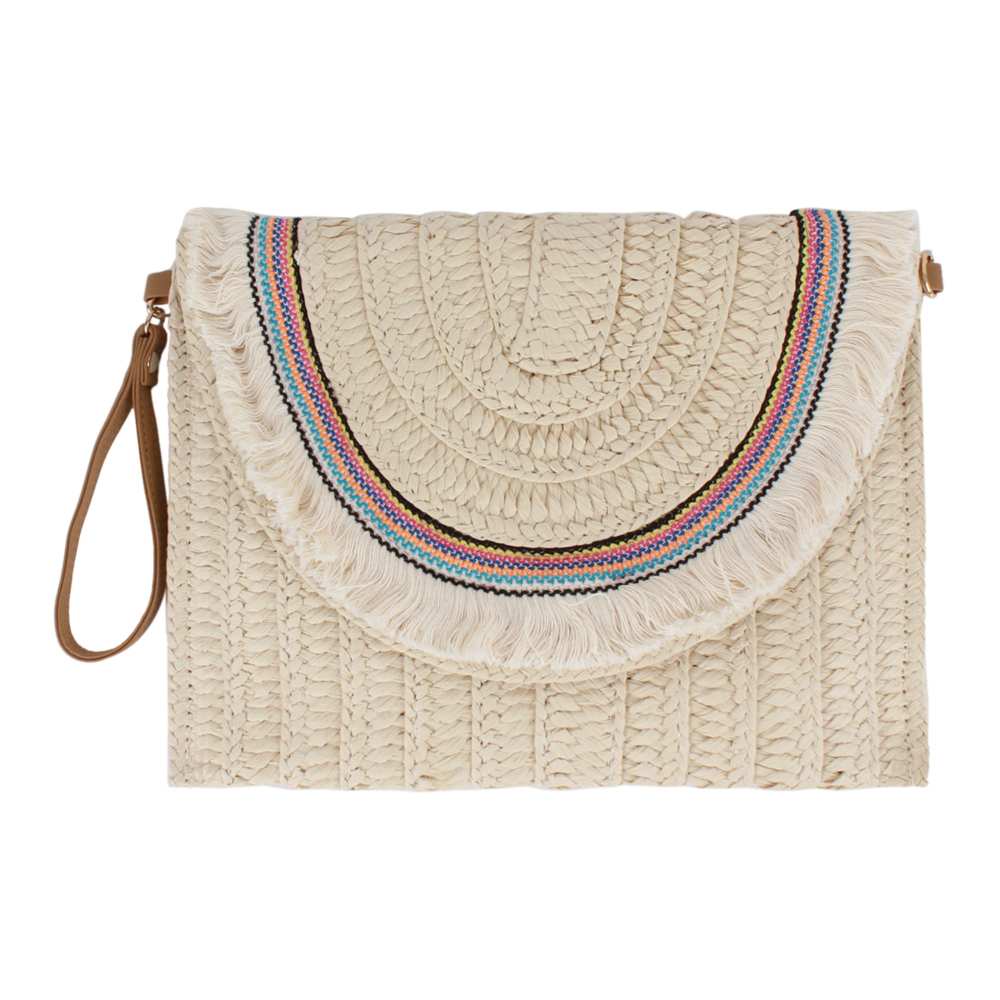 Danse Jupe Women's Crochet Fringed Shoulder Bag - Cotton Tassel Crossbody Purse - Bohemian Beach Bag for Summer Vacation, Music Festivals & Casual Outings
