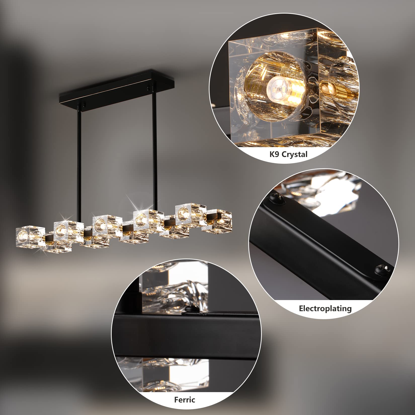 Modern Crystal Chandelier Semi-Flush Mount Ceiling Light - 10-Light Black Metal Crystal Pendant Fixture for Dining Room, Kitchen Island, Farmhouse & Living Room | Elegant Lighting for Home Decor & Dinner Parties