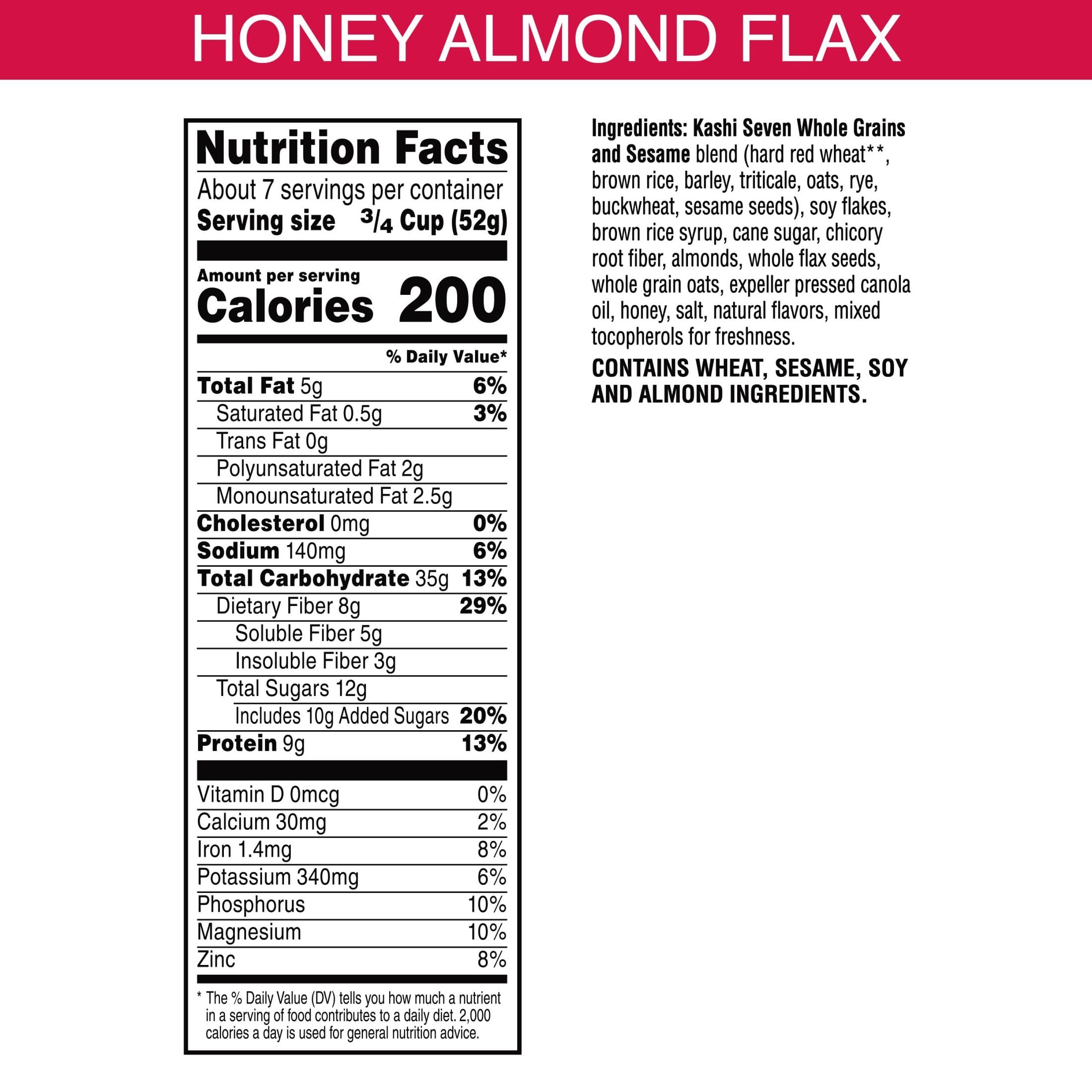 Kashi GO Breakfast Cereal - High Fiber Honey Almond Flax Crunch (14oz Box) | Healthy Family Breakfast | Perfect for Busy Mornings & On-the-Go Snacking