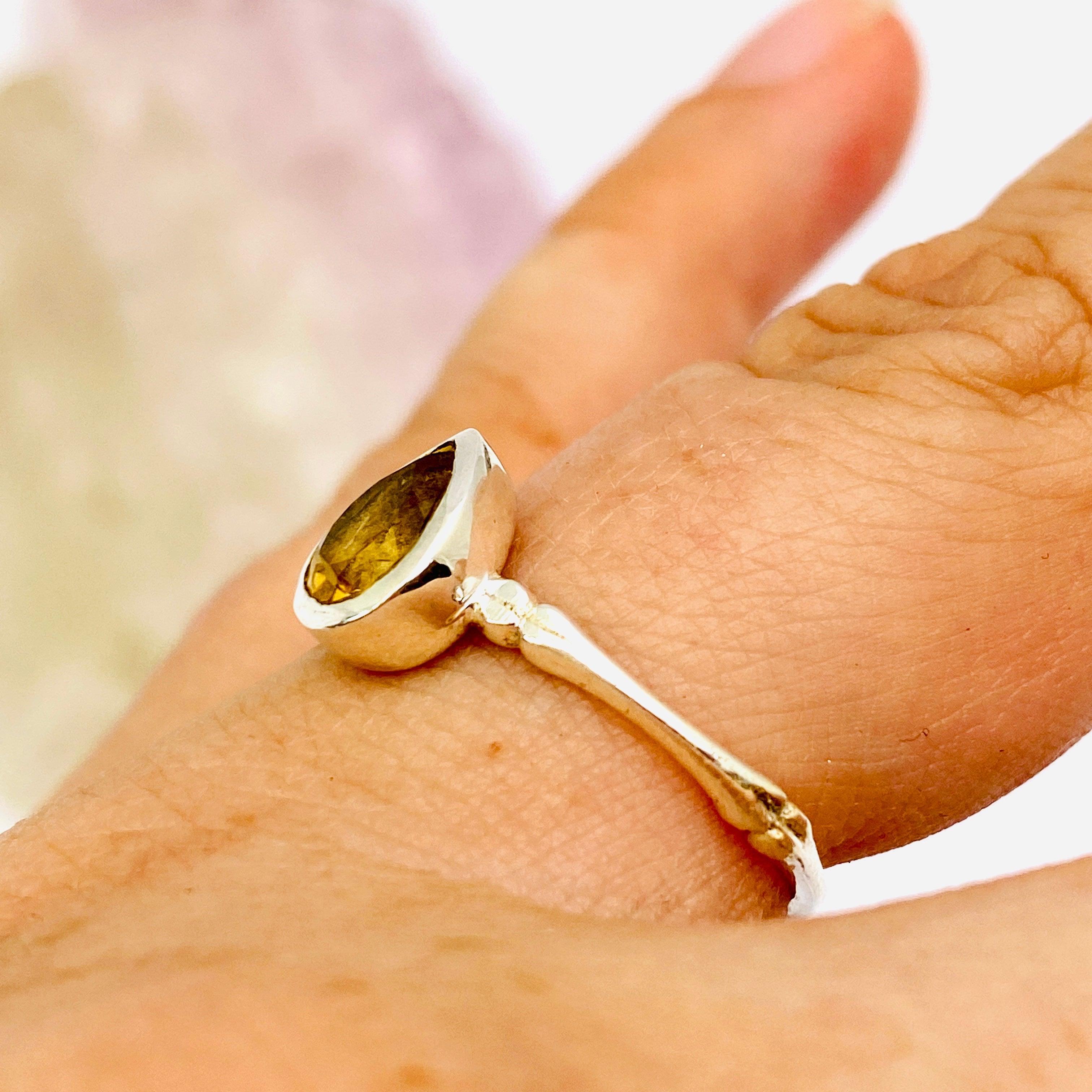 Natural Citrine Faceted Teardrop Ring 14K Gold Plated Fine Band Jewelry R3691 CT - Perfect for Weddings, Parties & Everyday Elegance