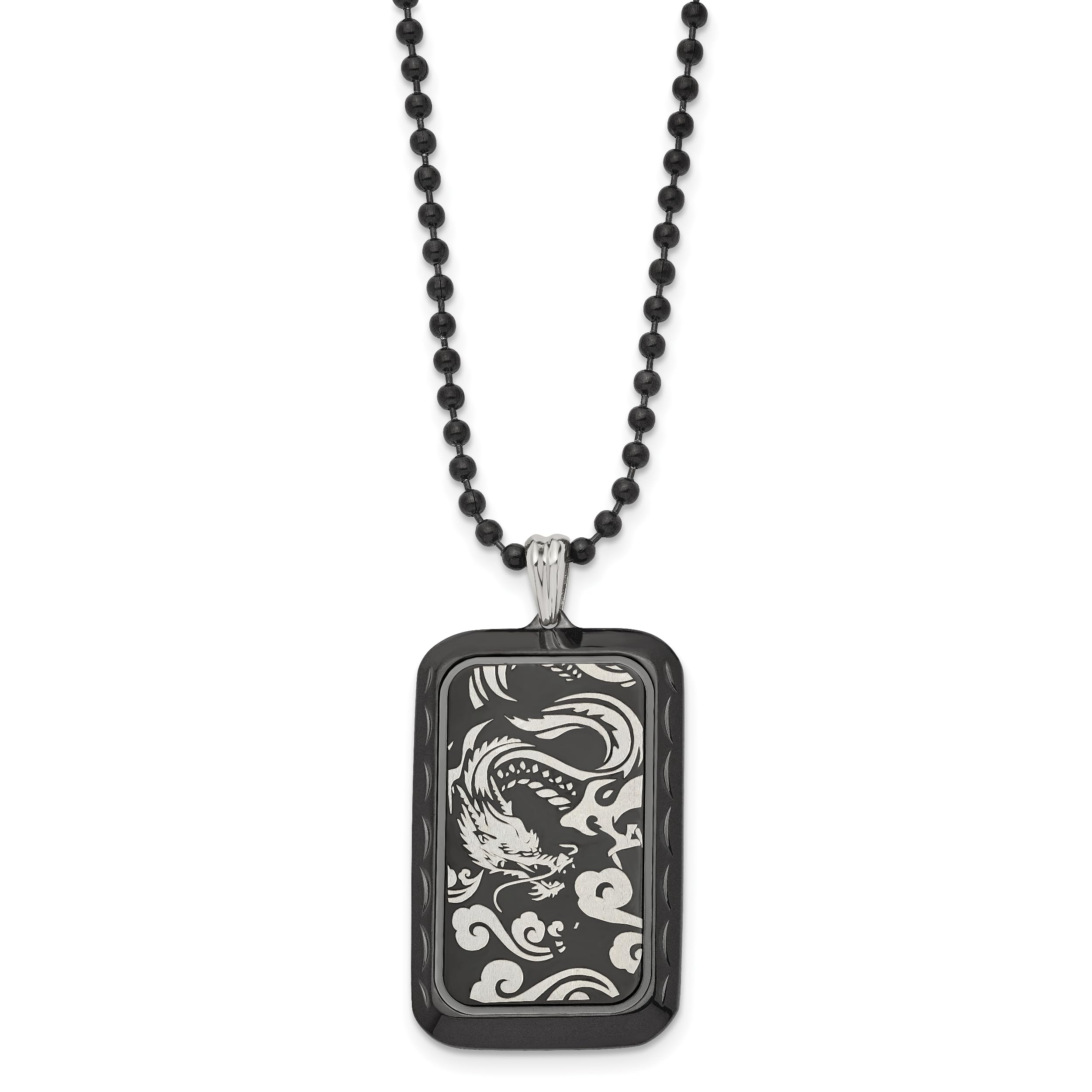 Stainless Steel Black IP-Plated Dragon Dog Tag Necklace for Men - Gothic Punk Jewelry, Perfect for Bikers, Rockers, and Fashion Enthusiasts