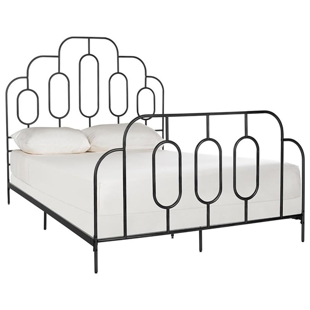 Safavieh Home Paloma Retro Black Queen Size Bed Frame - Vintage Style Bedroom Furniture for Modern & Classic Decor
