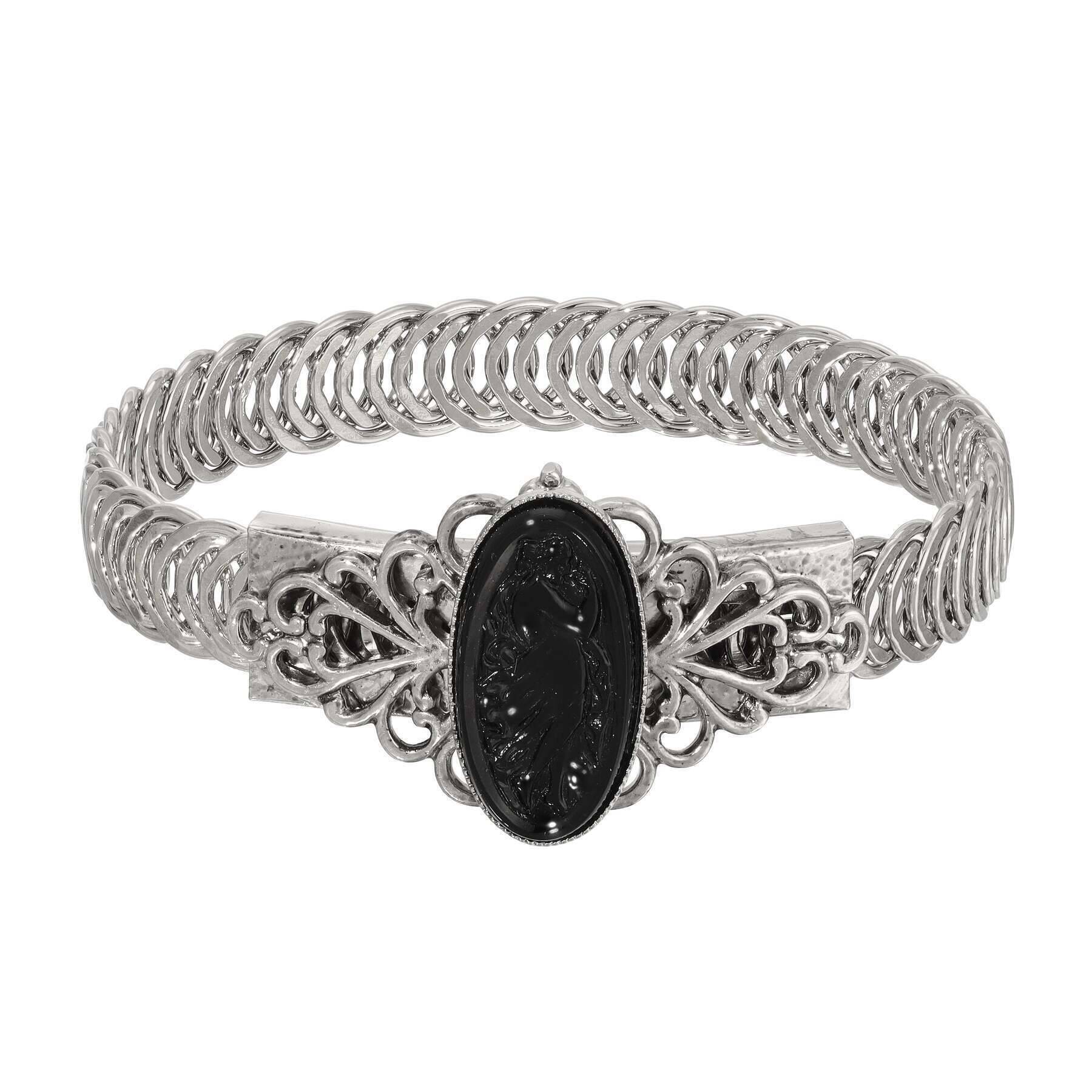 1928 Vintage Jewelry - Ancient Priestess Oval Black Stone Cameo Belt Bracelet for Women - Gothic Steampunk Costume Accessory for Renaissance Fairs & Historical Reenactments