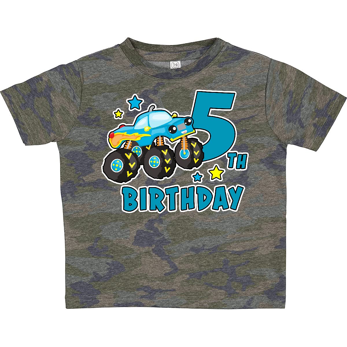 Inktastic 5th Birthday Monster Truck Toddler T-Shirt - Cute Boys' Graphic Tee for Birthday Party & Playtime | Soft Cotton Kids Shirt for Toddler Boys Age 2-5