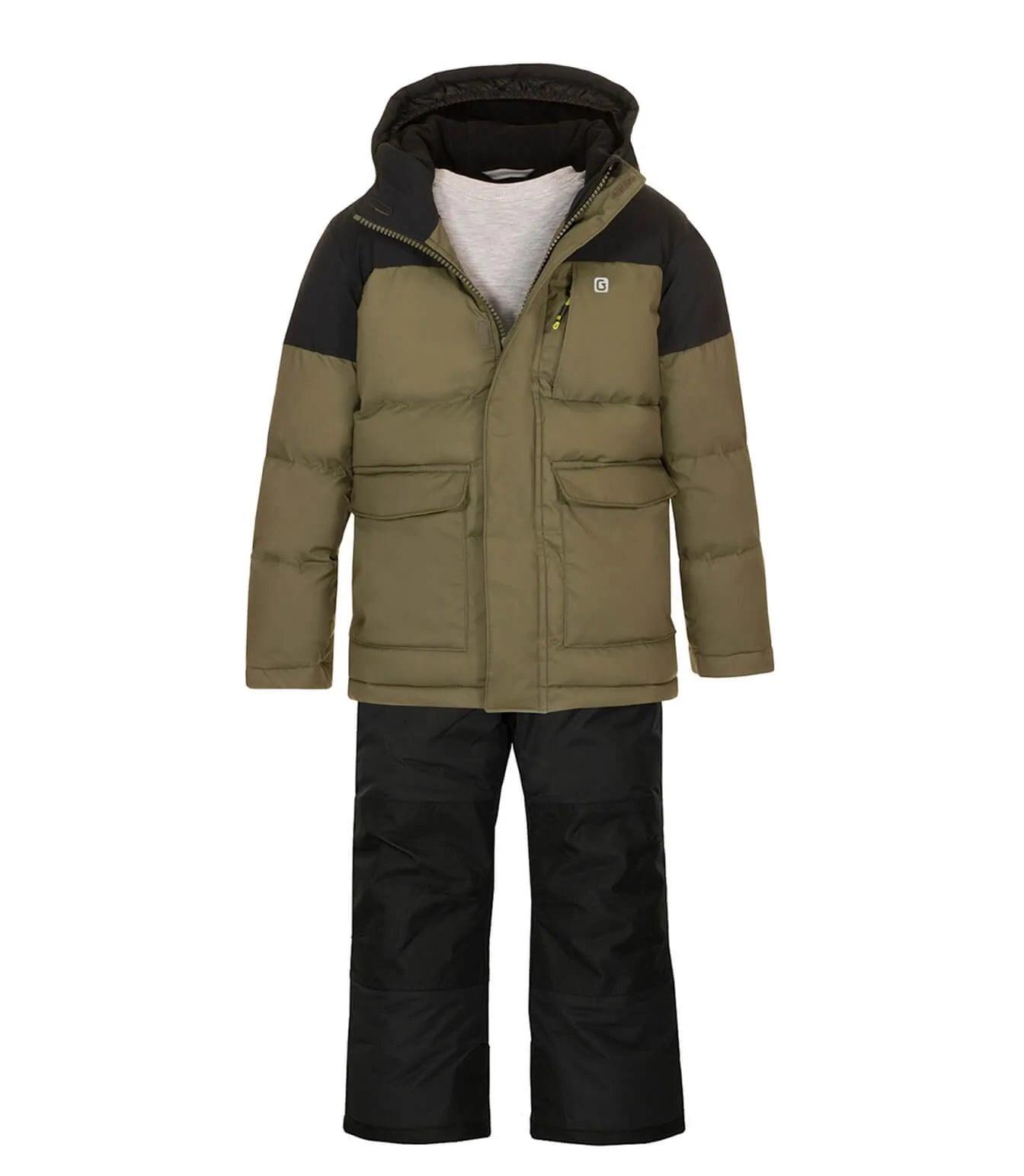 Gusti Glen Snow Suit for Kids - Waterproof Winter Jacket & Pants Set in Olive Green - Perfect for Snow Play, Skiing & Outdoor Adventures